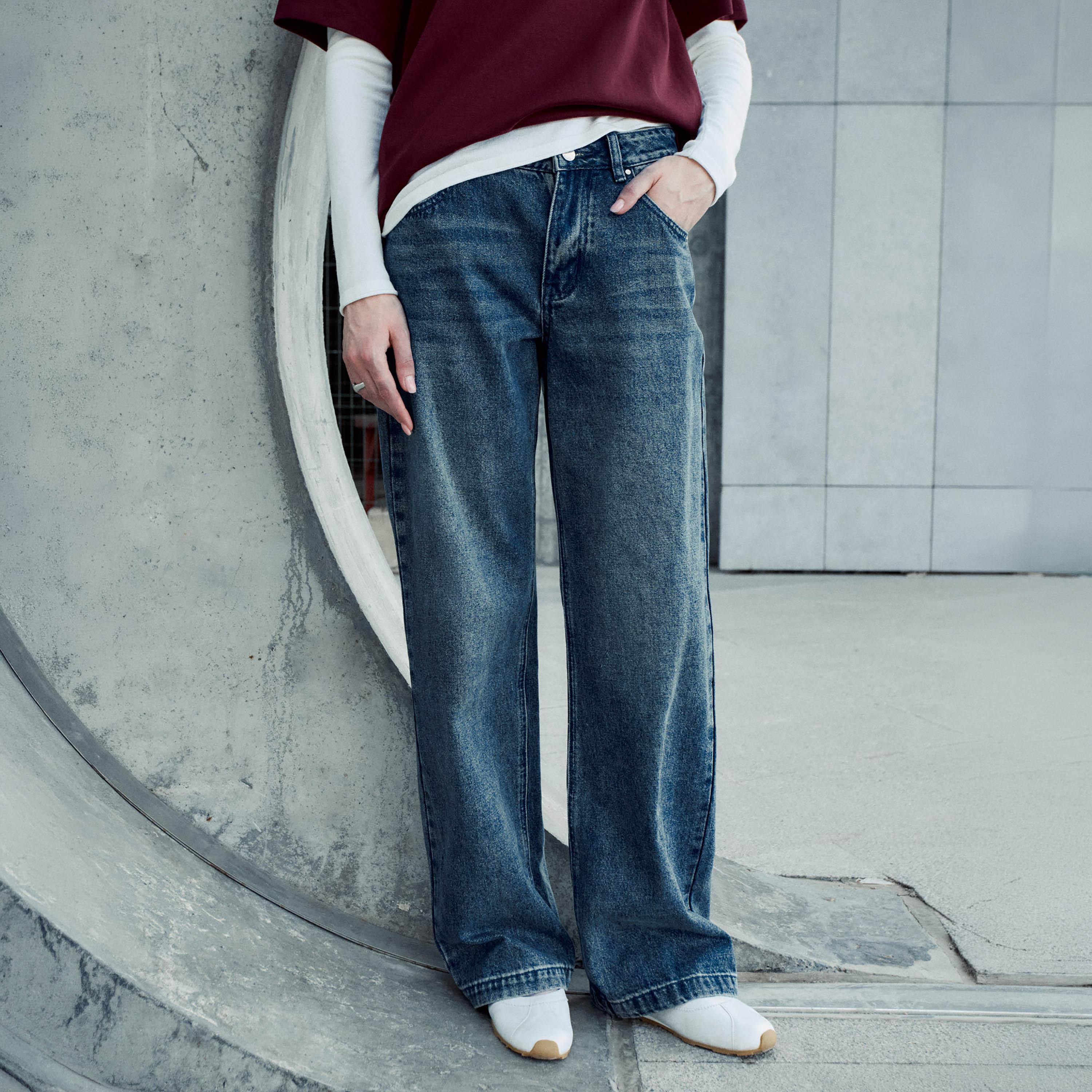 بنطال جينز نسائي بقصة مستقيمة باللون الأزرق من ليتشي-women-clothing-bottoms-jeans-image-1