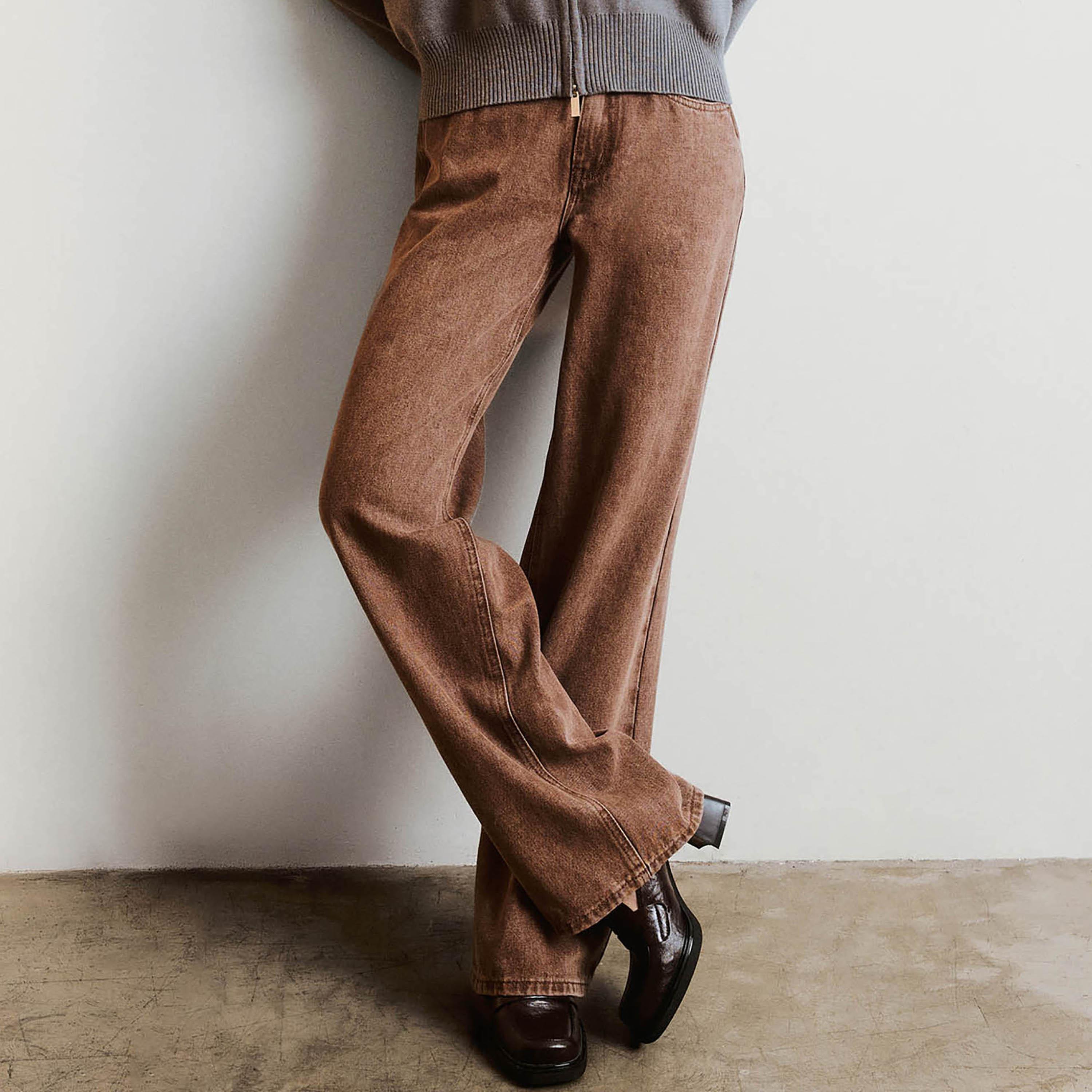 بنطال جينز قطن نسائي بقصة مستقيمة من ليتشي-women-clothing-bottoms-jeans-image-1
