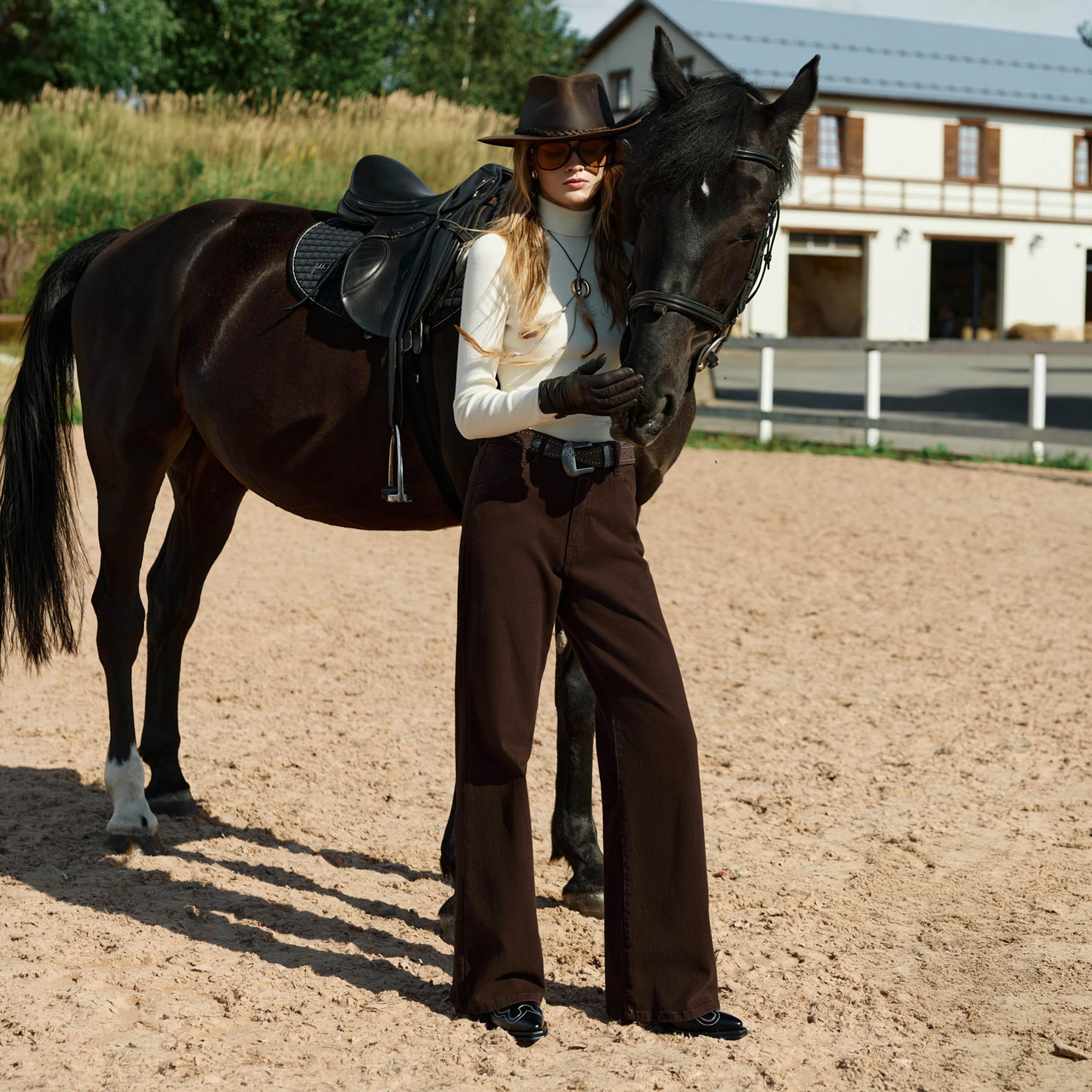 بنطلون جينز قطن ستريتش بني للنساء من ليتشي-women-clothing-bottoms-jeans-image-2