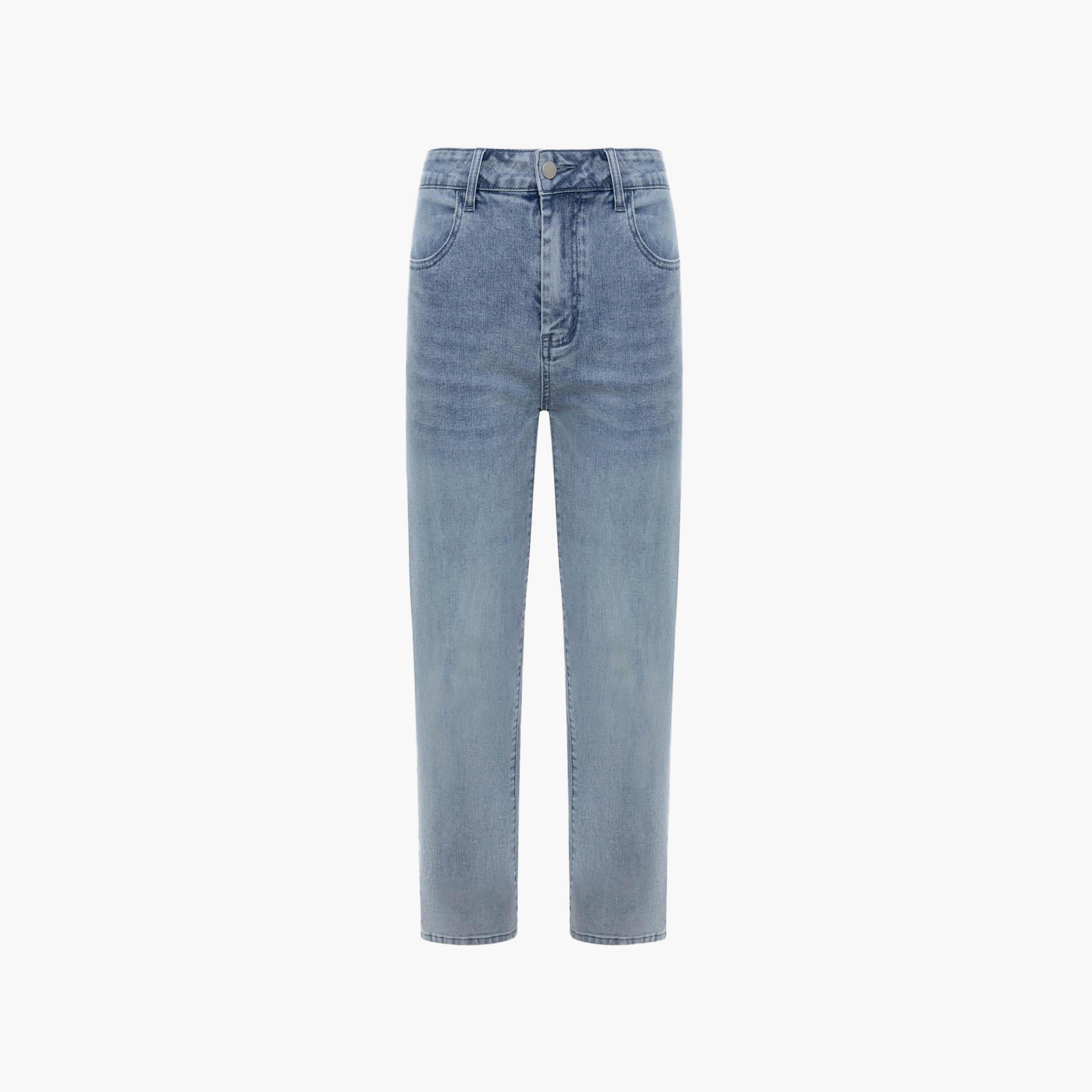 بنطال جينز نسائي بقصة مستقيمة بغسيل خفيف من ليتشي-women-clothing-bottoms-jeans-image-5