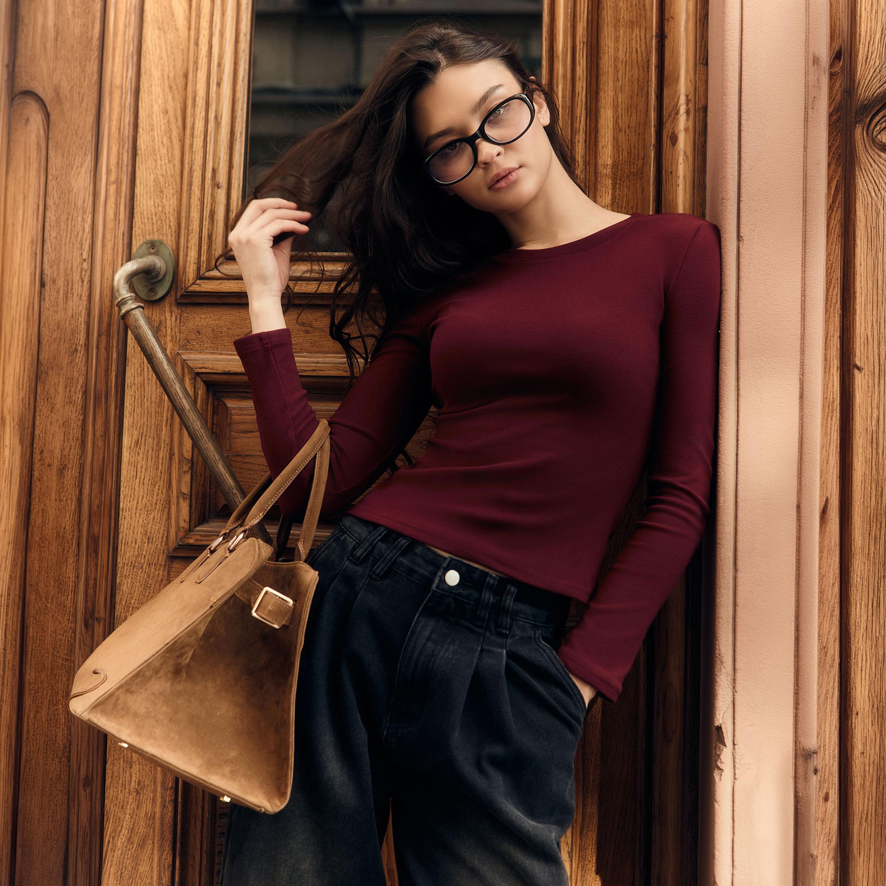 Lichi Stretch Jersey Maroon Women's Top-women-clothing-shirtsandblouses-blouses-image-3