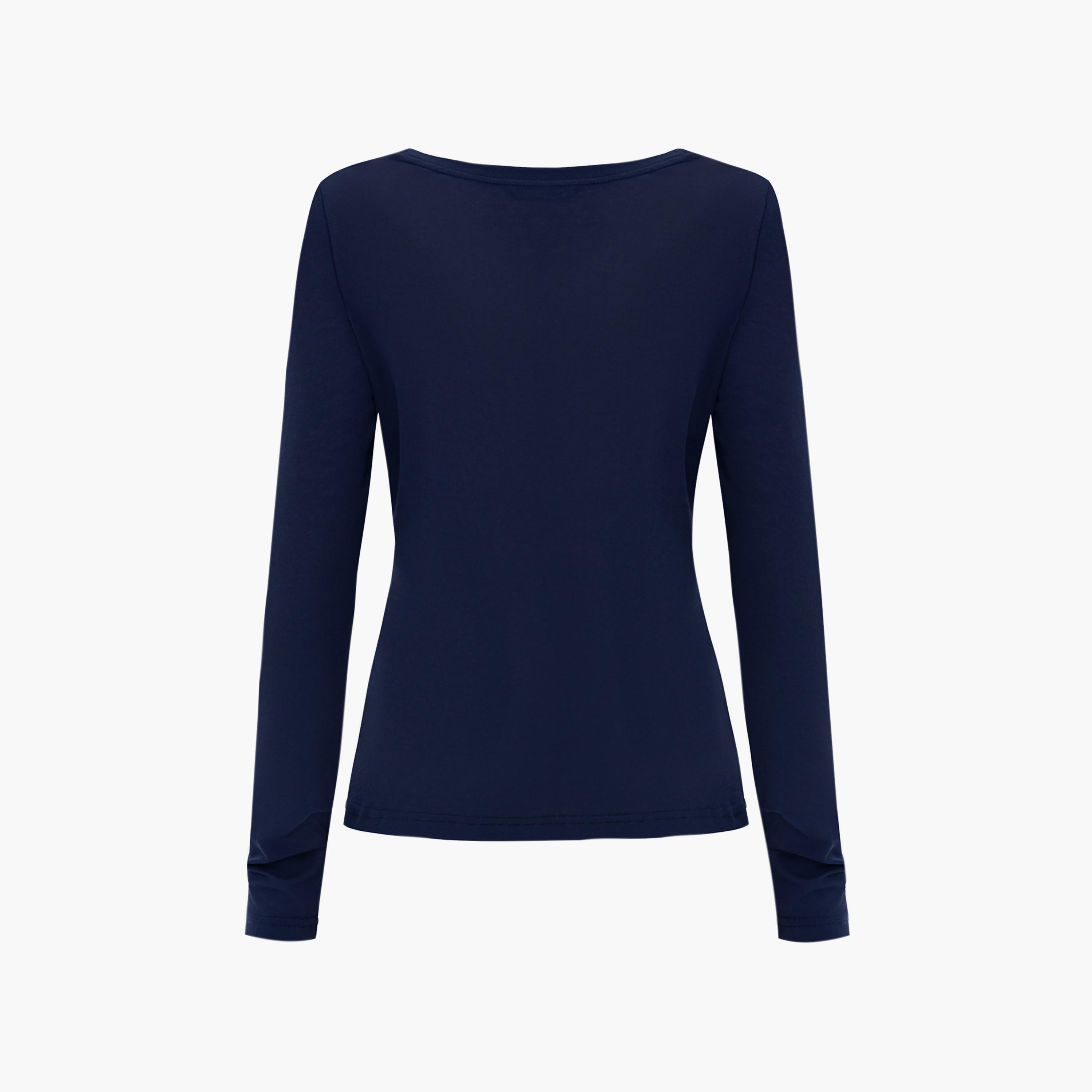 توب قطن أزرق داكن للنساء من ليتشي-women-clothing-shirtsandblouses-blouses-image-6