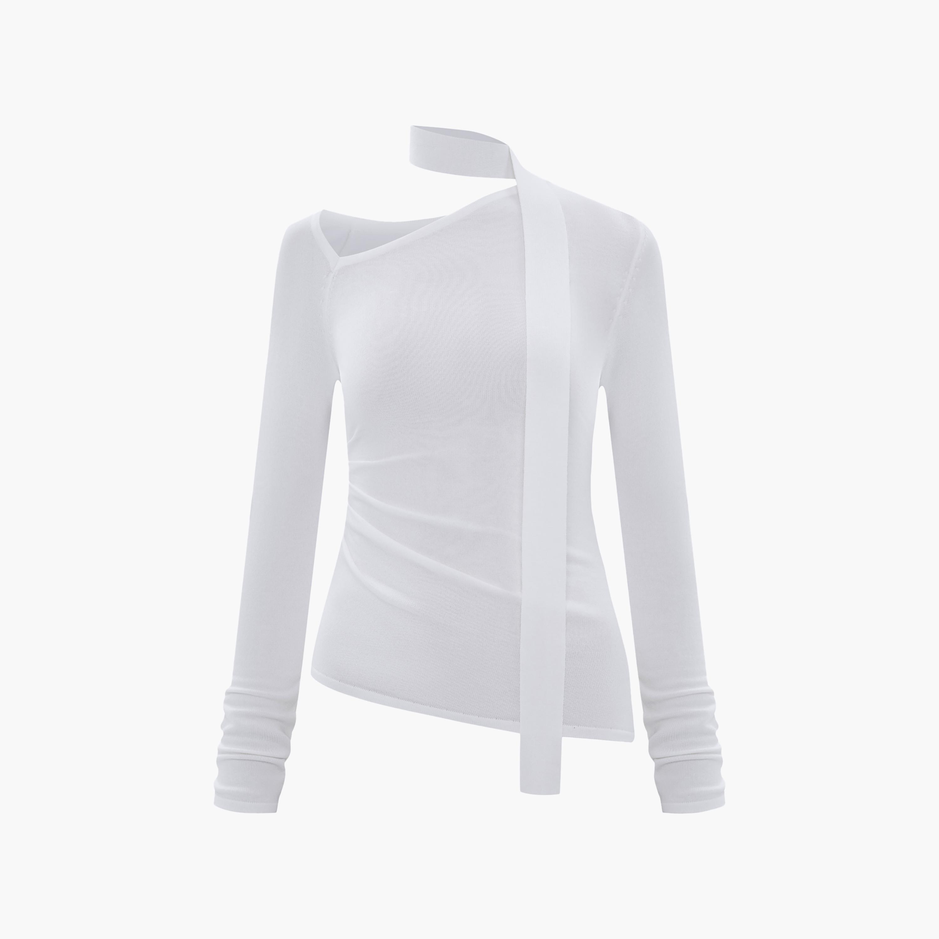 Lichi White Jersey Asymmetric Neck Women's Top-women-clothing-shirtsandblouses-blouses-image-5