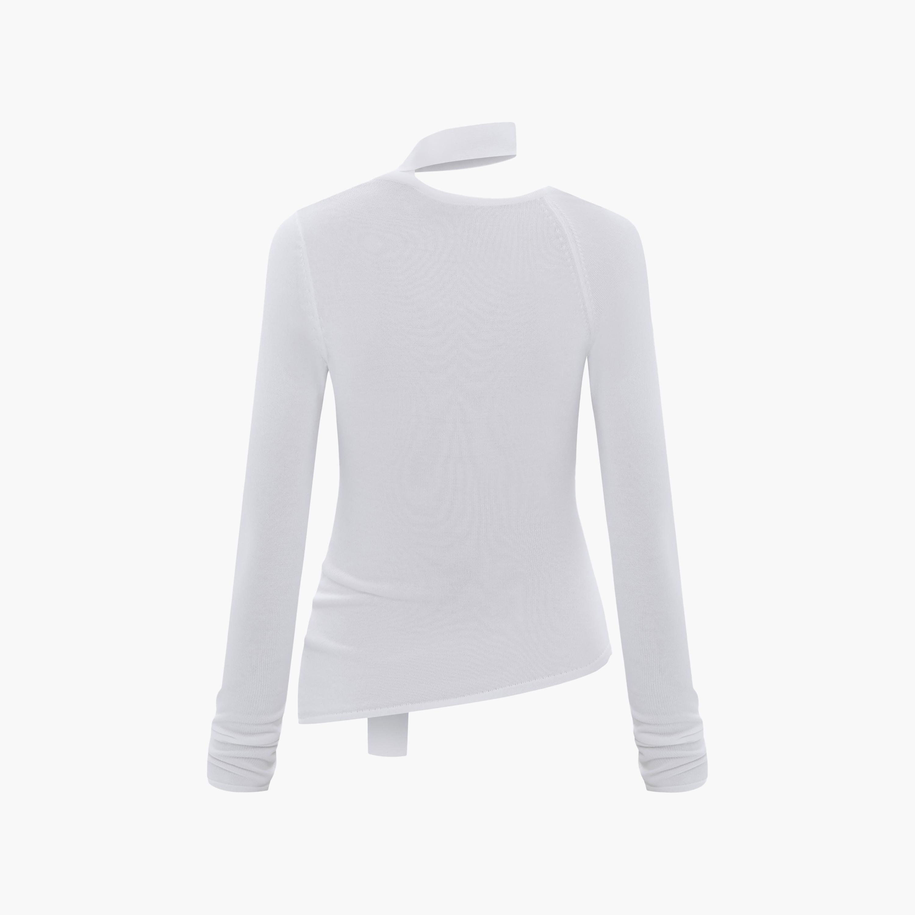 Lichi White Jersey Asymmetric Neck Women's Top-women-clothing-shirtsandblouses-blouses-image-6