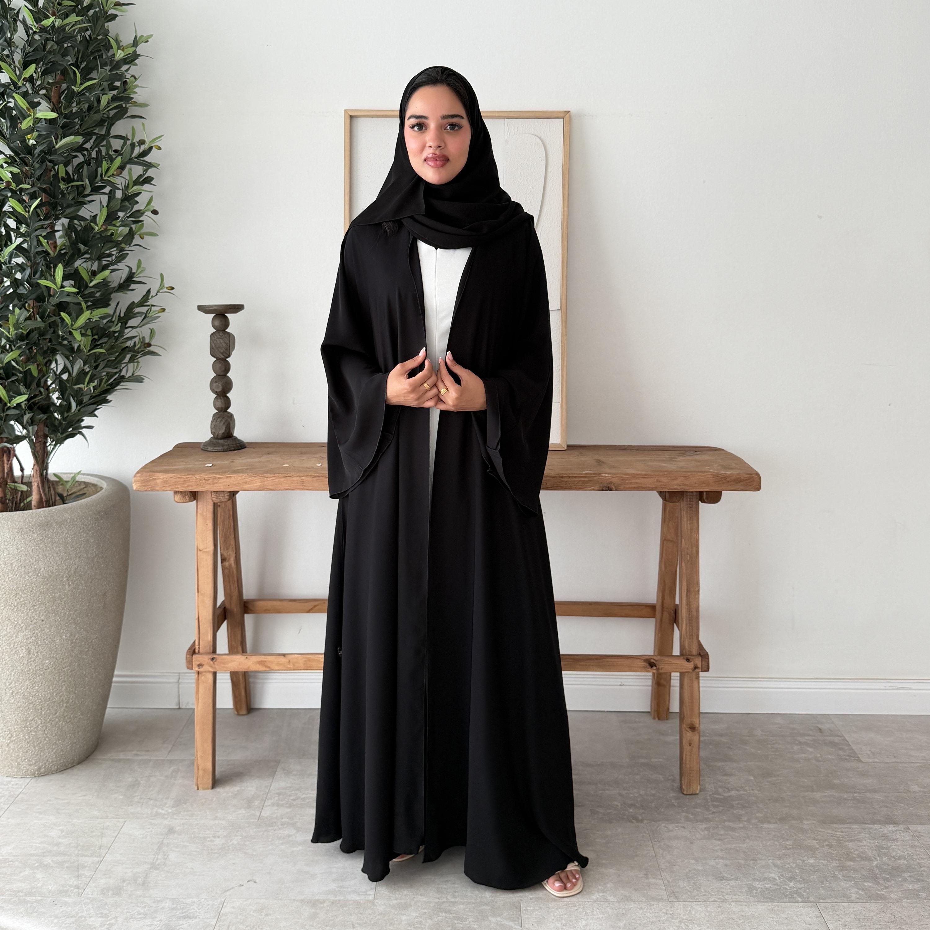 Lusin abaya Black Flared Sleeves Nawaem Plus Women's Abaya with Hijab-women-arabicclothing-abayas-image-1