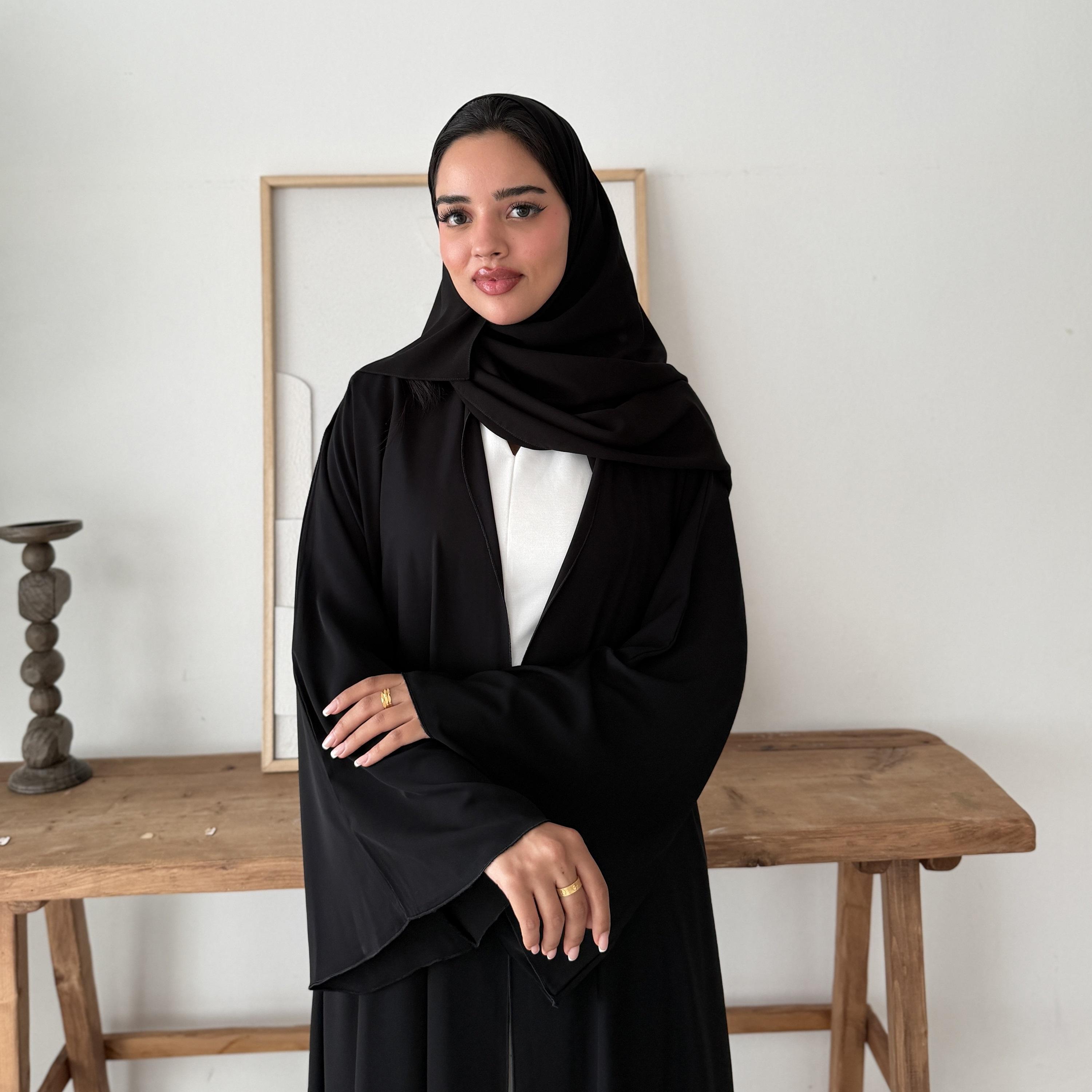 Lusin abaya Black Flared Sleeves Nawaem Plus Women's Abaya with Hijab-women-arabicclothing-abayas-image-2