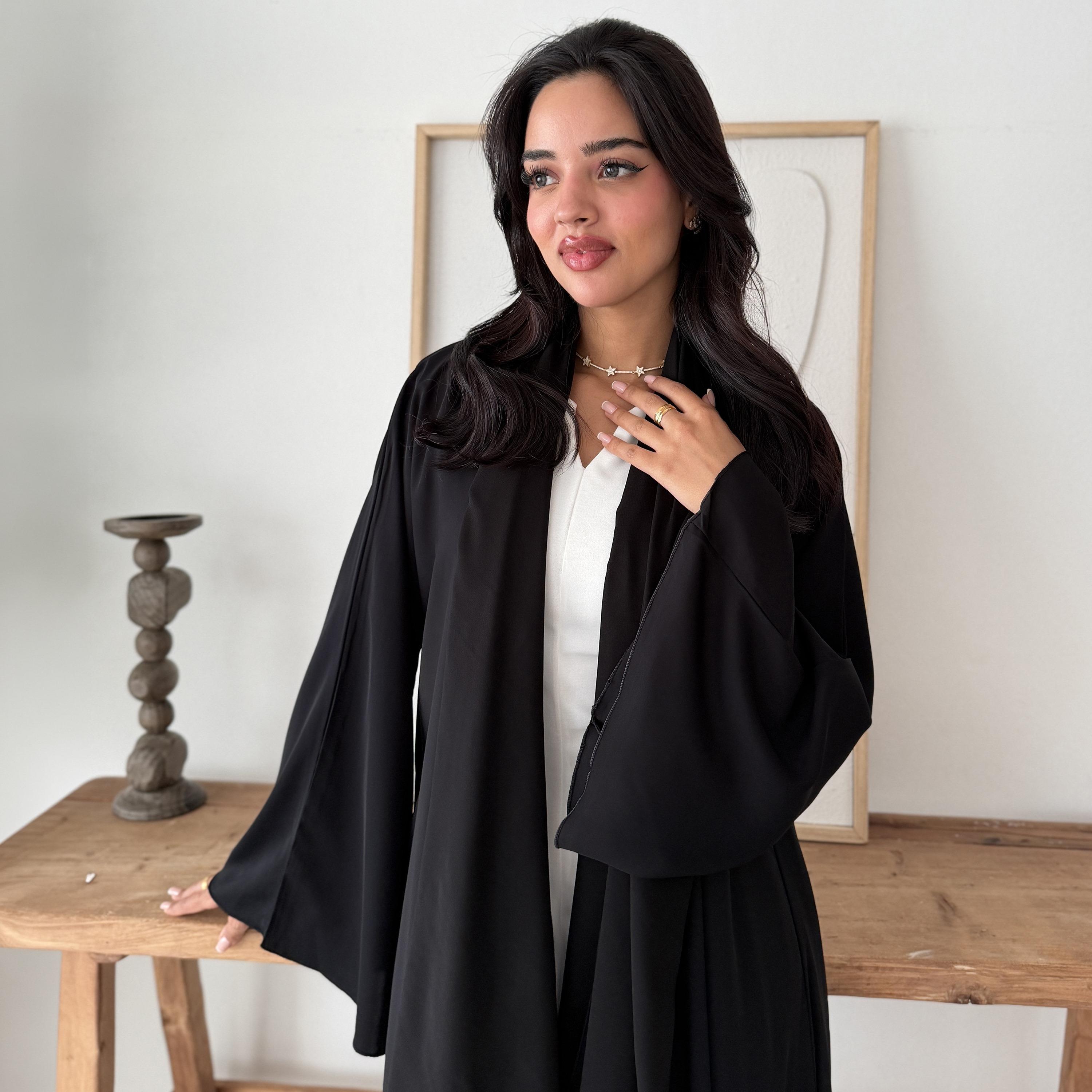 Lusin abaya Black Flared Sleeves Nawaem Plus Women's Abaya with Hijab-women-arabicclothing-abayas-image-4