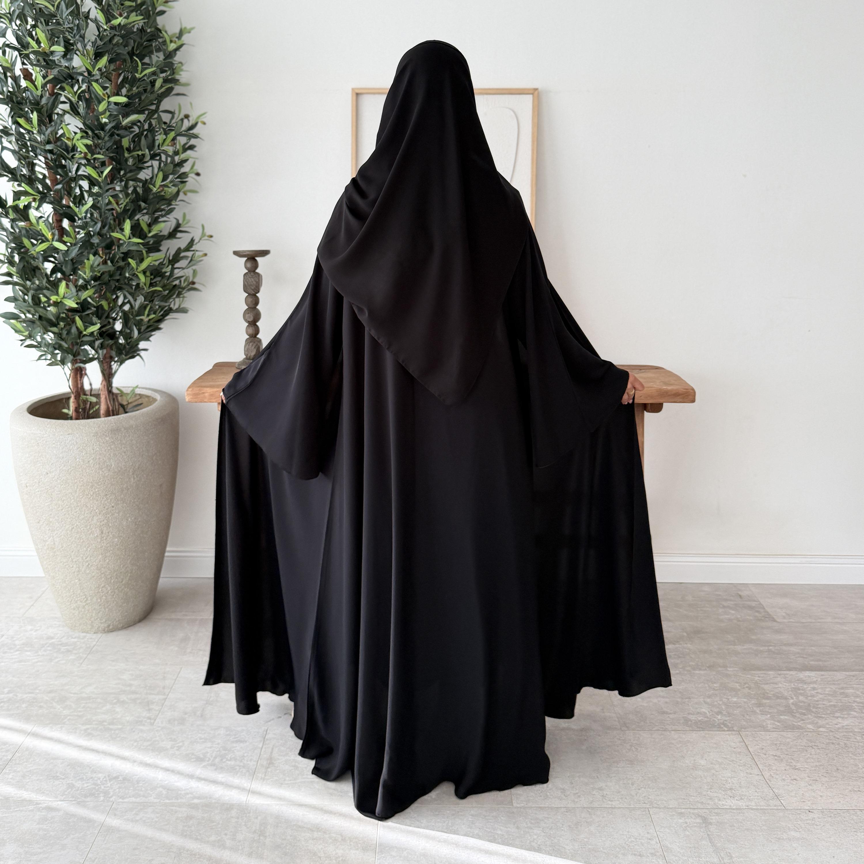Lusin abaya Black Flared Sleeves Nawaem Plus Women's Abaya with Hijab-women-arabicclothing-abayas-image-5