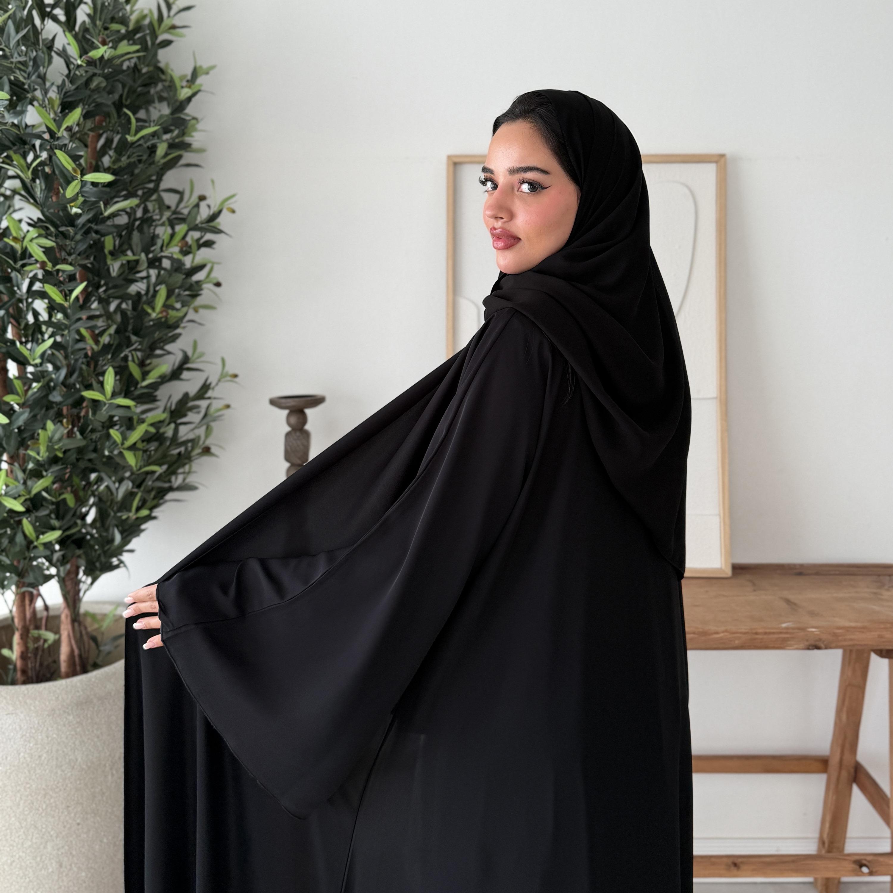 Lusin abaya Black Flared Sleeves Nawaem Plus Women's Abaya with Hijab-women-arabicclothing-abayas-image-6