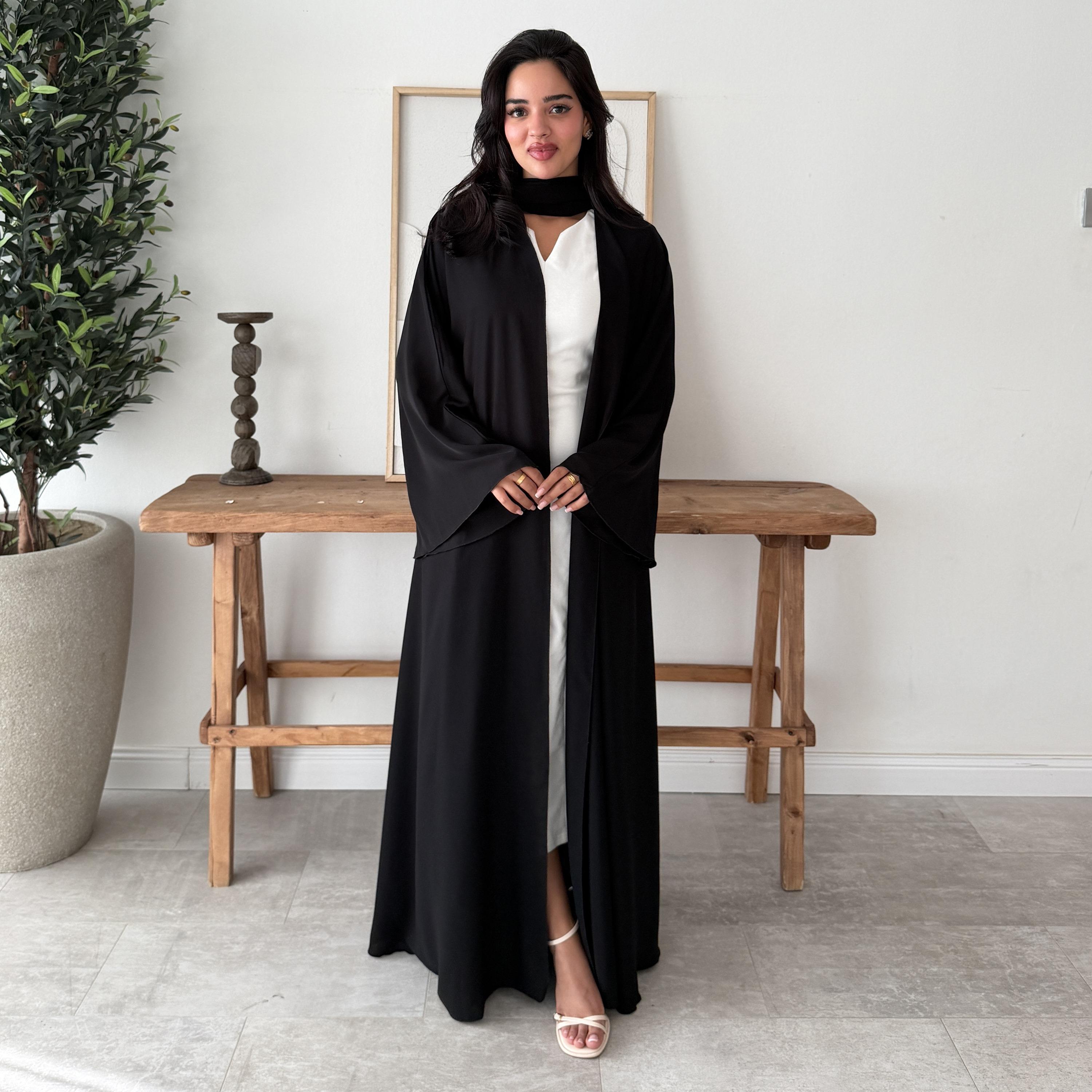 Lusin abaya Black Flared Sleeves Nawaem Plus Women's Abaya with Hijab-women-arabicclothing-abayas-image-8