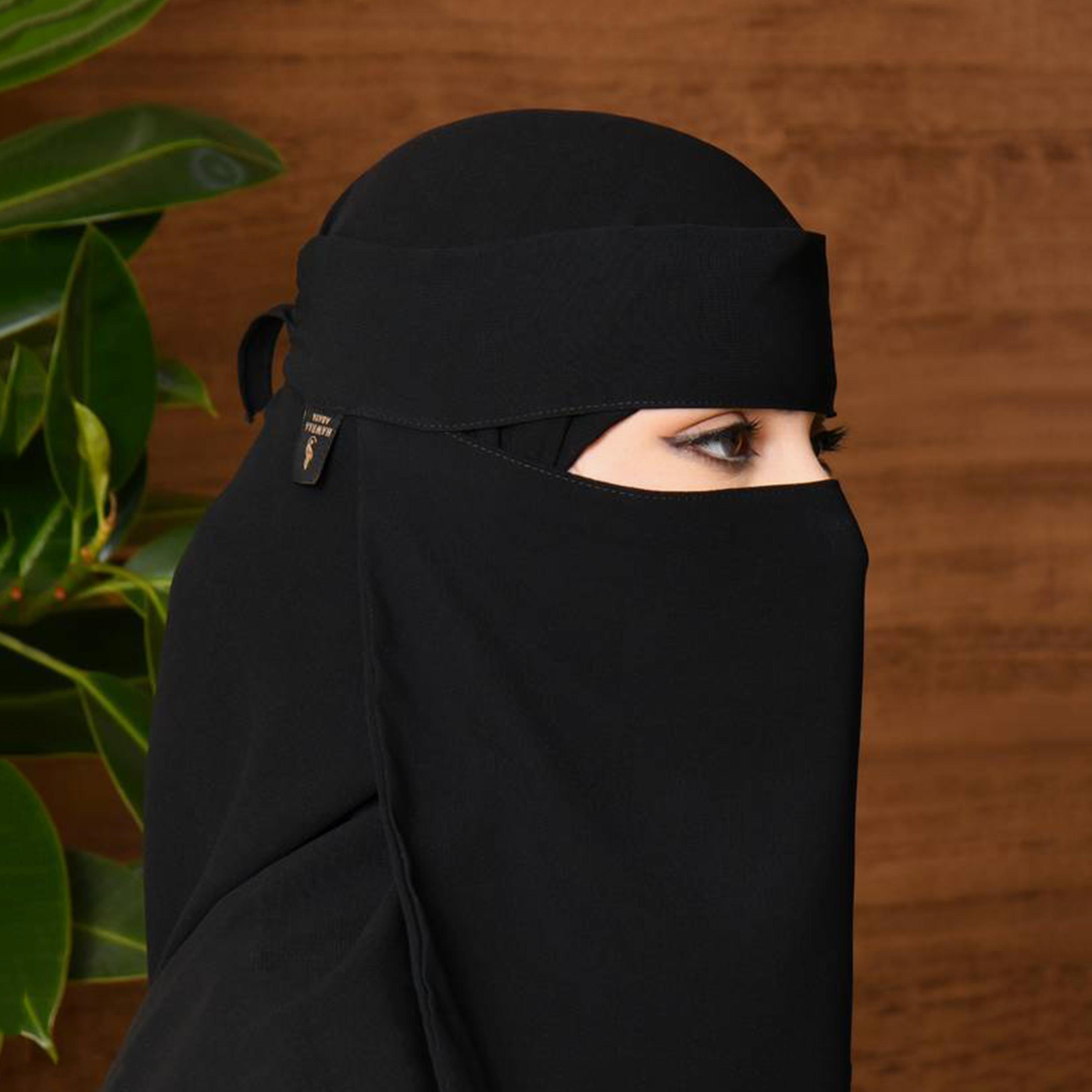 Beyond Abaya Black Silk Women's Niqab with Tie Closure-women-arabicclothing-headscarf-niqab-image-2