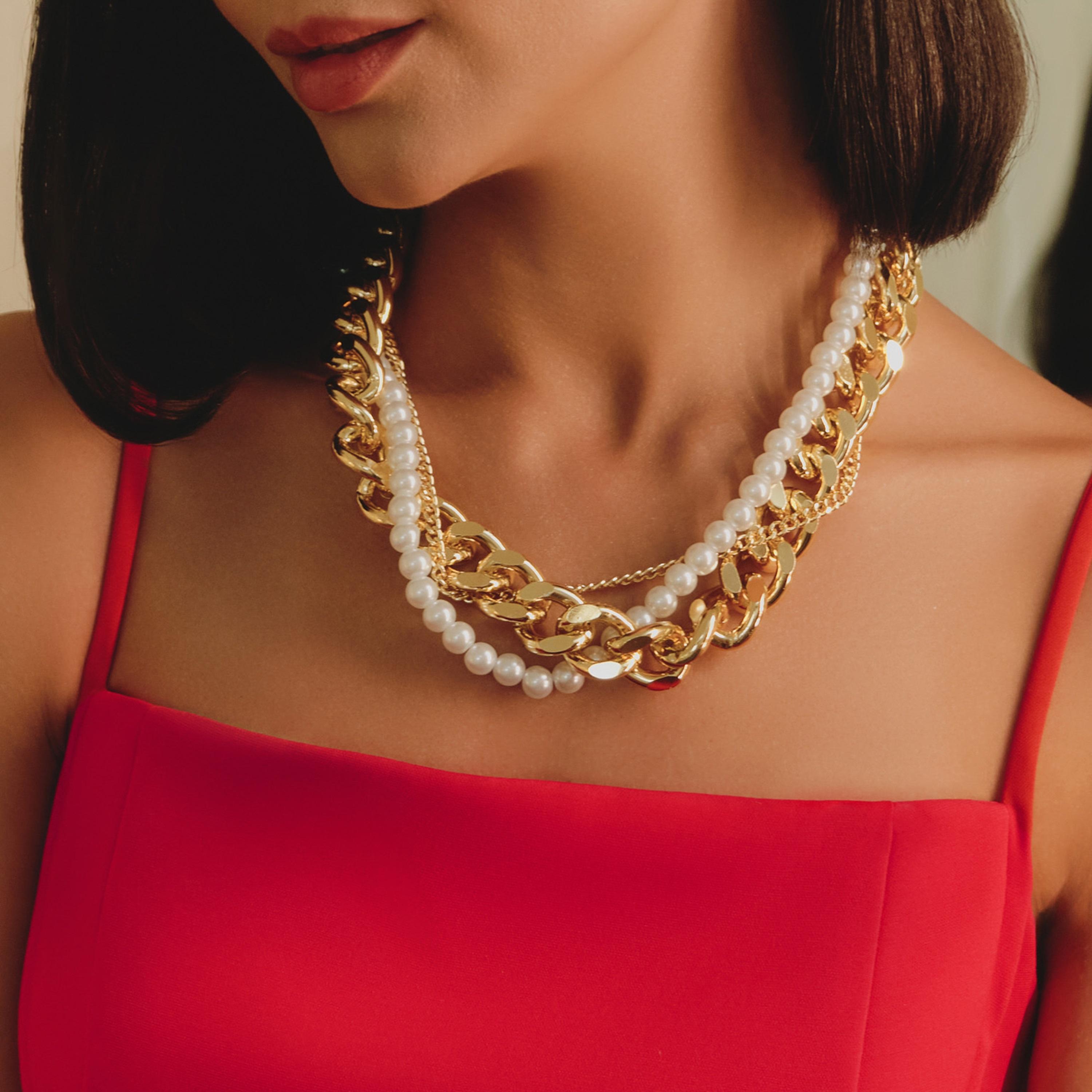 عقد ليتشي ذهبي متعدد الطبقات للنساء من البلاستيك | مقاس موحد | ncl0143-women-watchesandjewellery-jewellery-necklacesandpendants-image-4