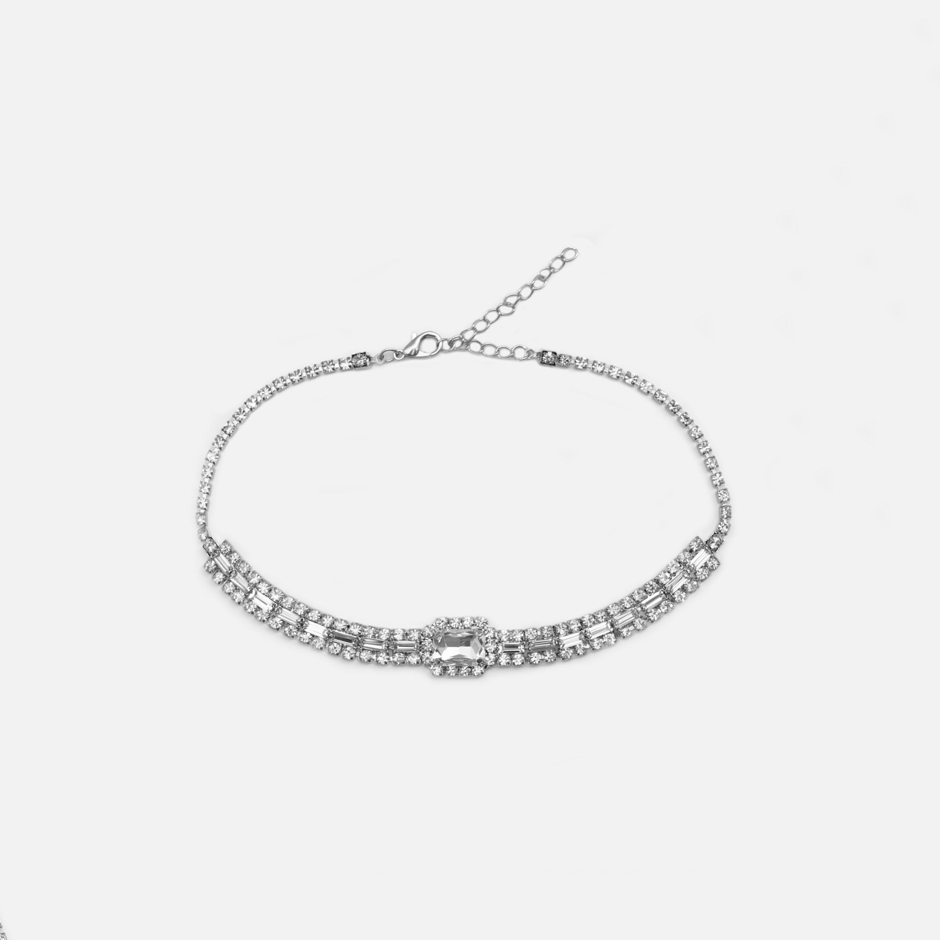 عقد تشوكر ليتشي فضي ببلورات للنساء من سبيكة الزنك | مقاس موحد | ncl0166-women-watchesandjewellery-jewellery-necklacesandpendants-image-2