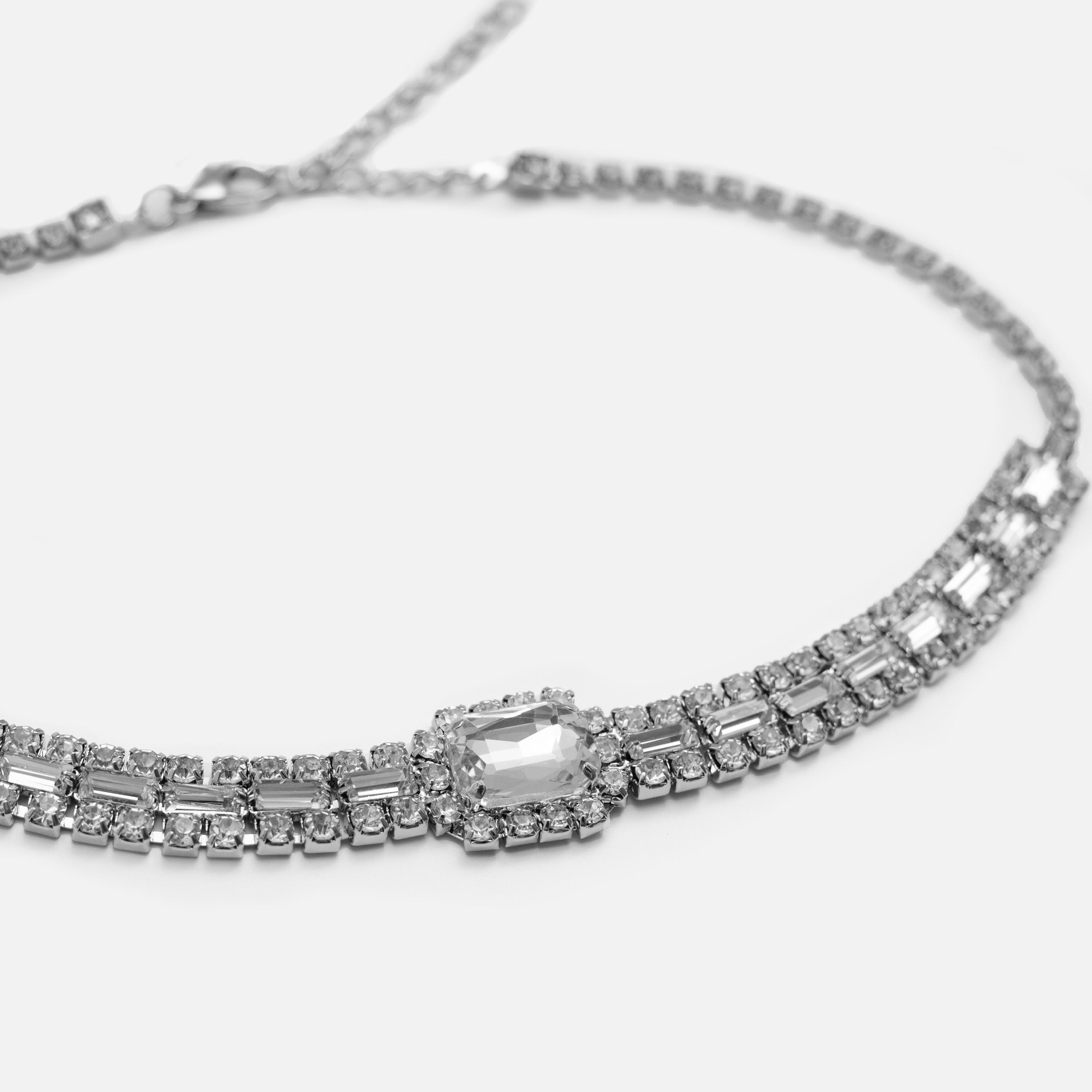 عقد تشوكر ليتشي فضي ببلورات للنساء من سبيكة الزنك | مقاس موحد | ncl0166-women-watchesandjewellery-jewellery-necklacesandpendants-image-3