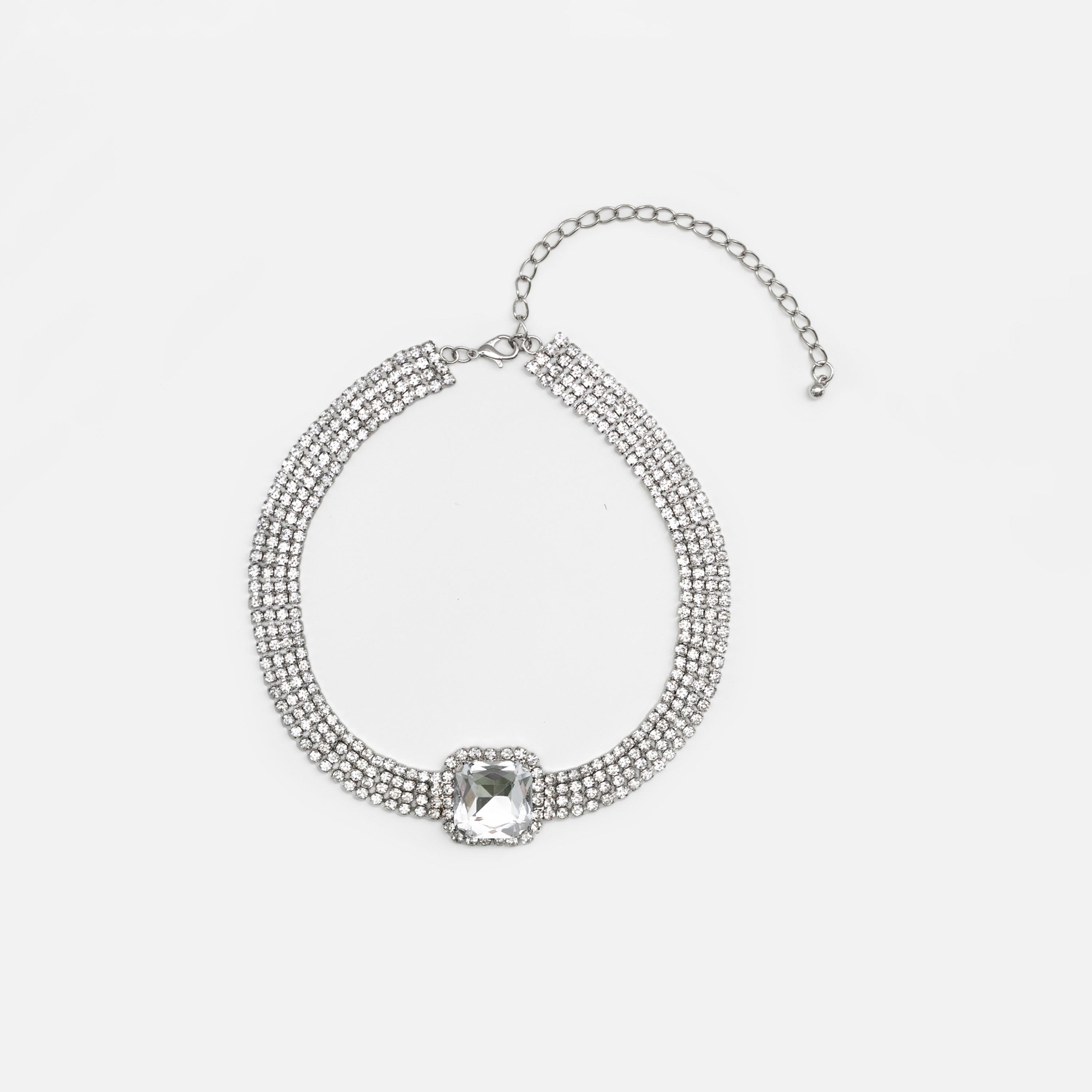 Lichi Women's Silver Crystals Choker Necklace with Zinc Alloy|One Size|ncl0167-women-watchesandjewellery-jewellery-necklacesandpendants-image-2
