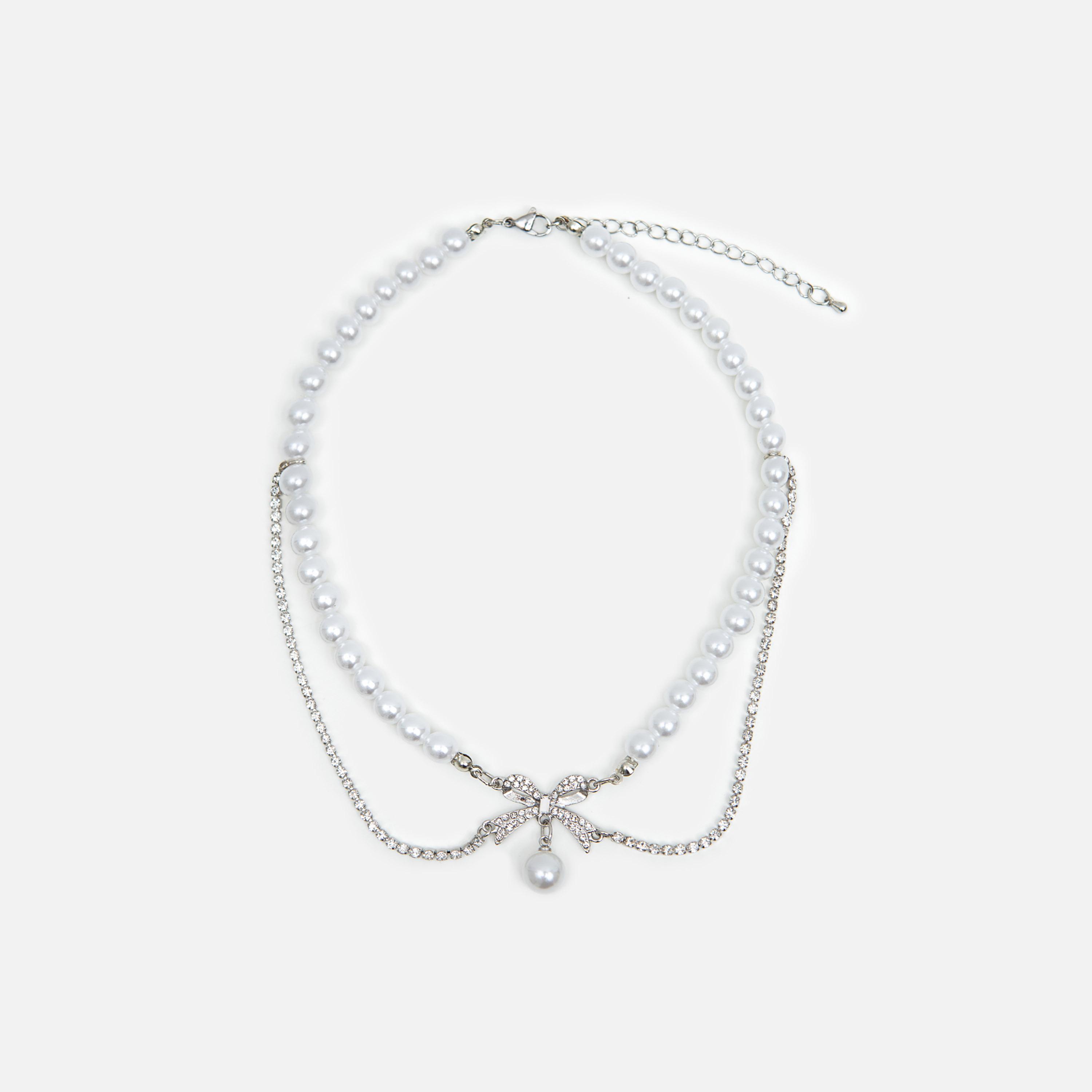 عقد ليتشي أبيض متعدد الطبقات بلؤلؤ اصطناعي للنساء | مقاس موحد | ncl0210-women-watchesandjewellery-jewellery-necklacesandpendants-image-2