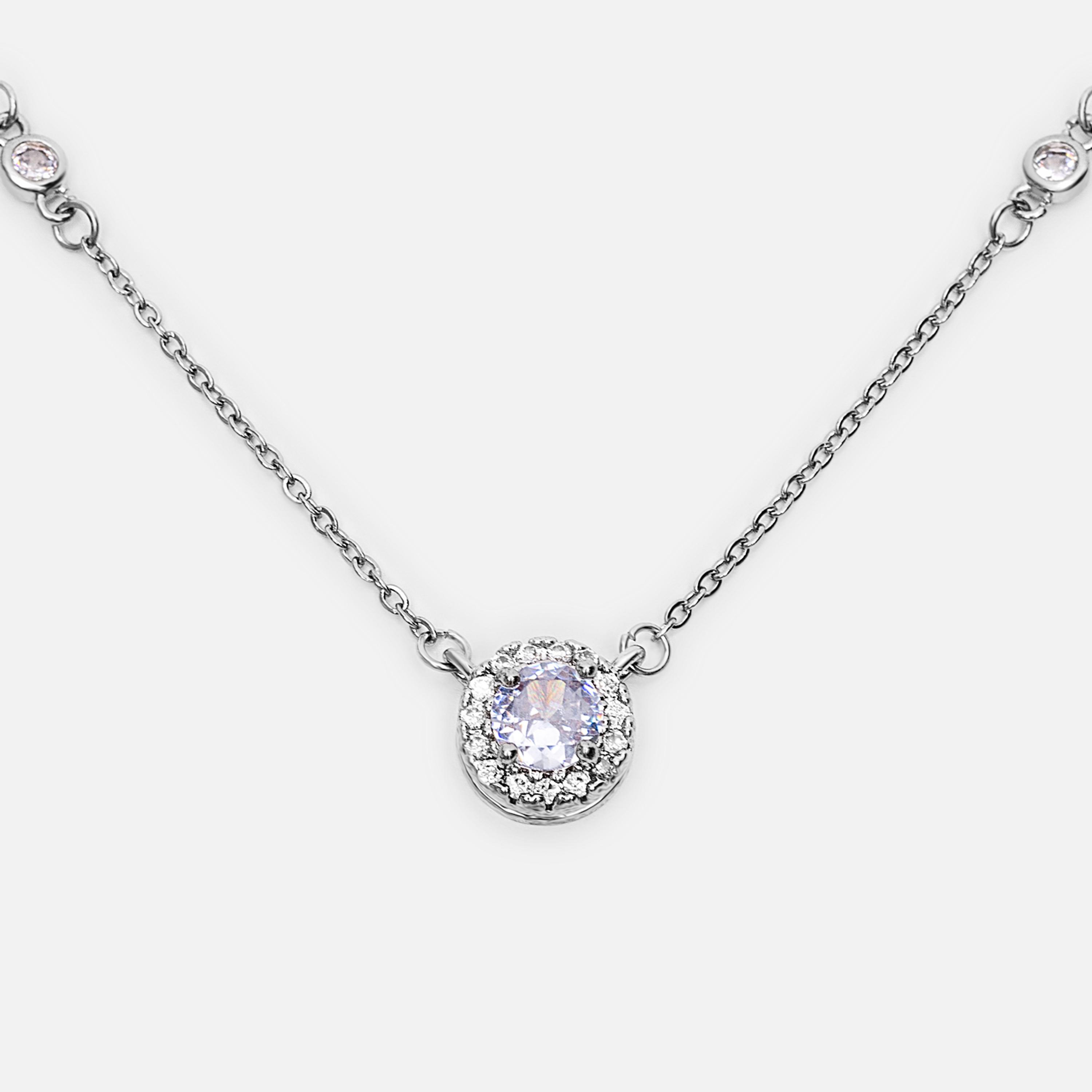 عقد بقلادة ليتشي فضي بمرصع بالكريستال للنساء من سبيكة النحاس | مقاس موحد | ncl0215-women-watchesandjewellery-jewellery-necklacesandpendants-image-3