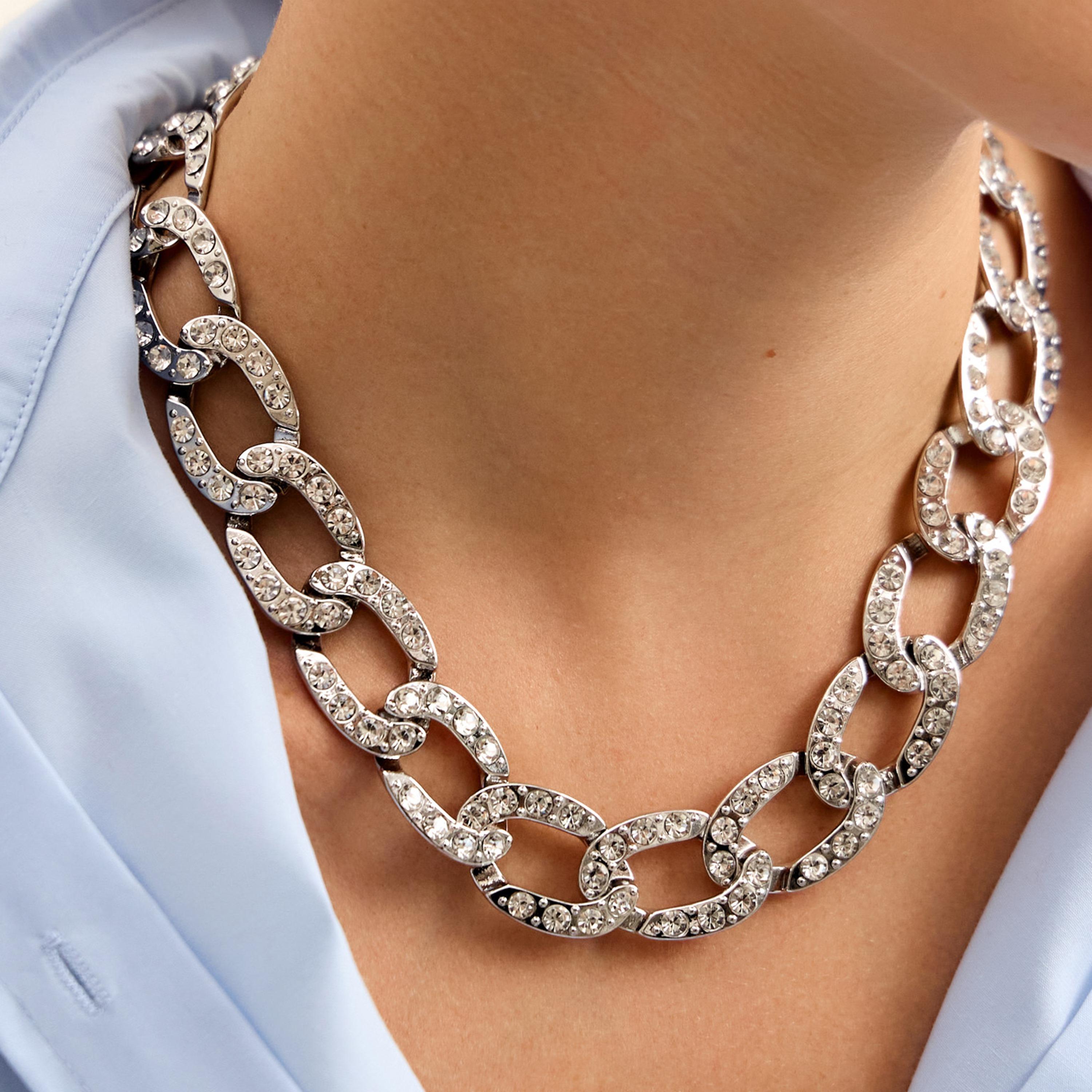 عقد سلسلة ليتشي فضي بتصميم ضخم من سبيكة الزنك | مقاس موحد | ncl0223-women-watchesandjewellery-jewellery-necklacesandpendants-image-4
