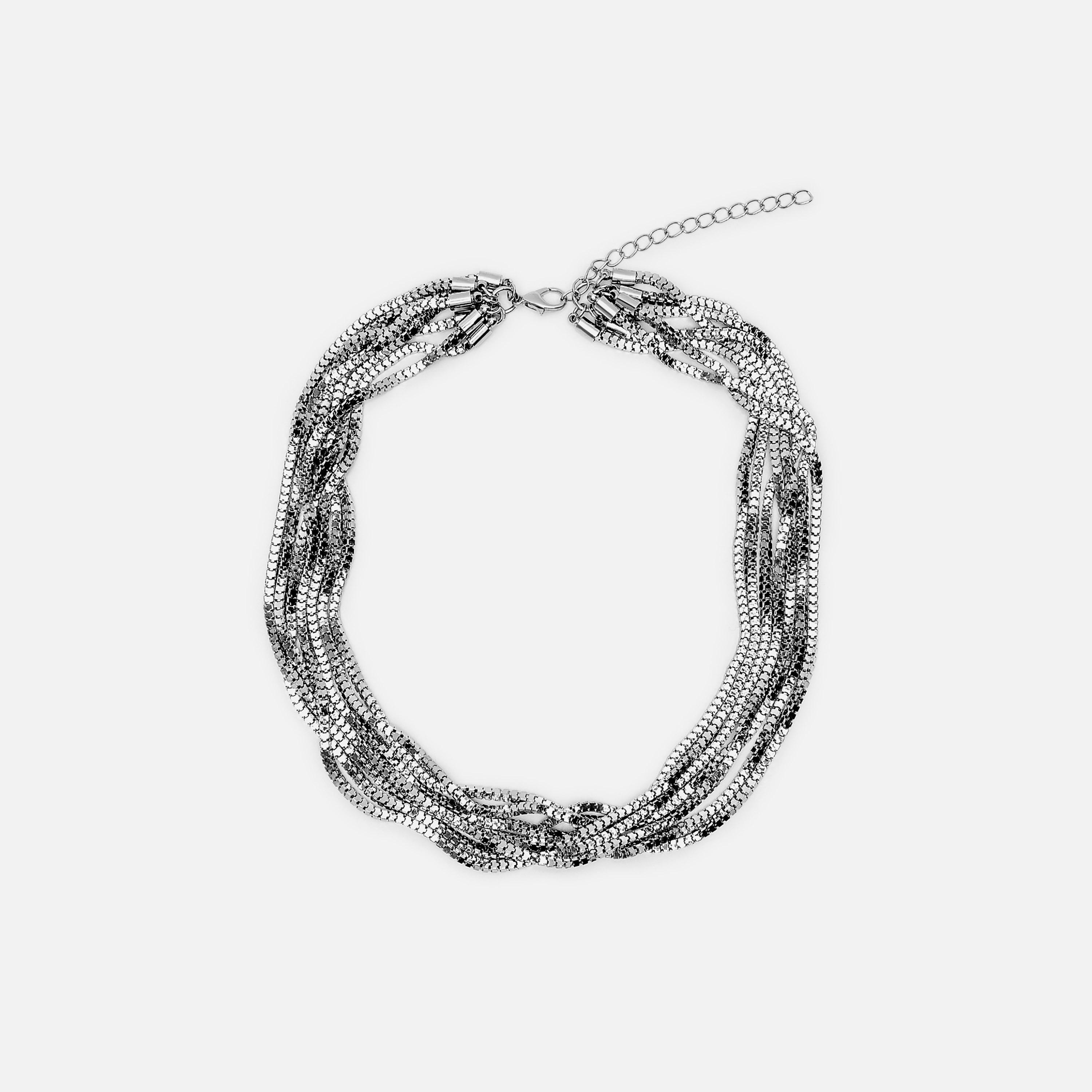 عقد تشوكر ليتشي فضي متعدد الطبقات للنساء من سبيكة الزنك | مقاس موحد | ncl0226-women-watchesandjewellery-jewellery-necklacesandpendants-image-1