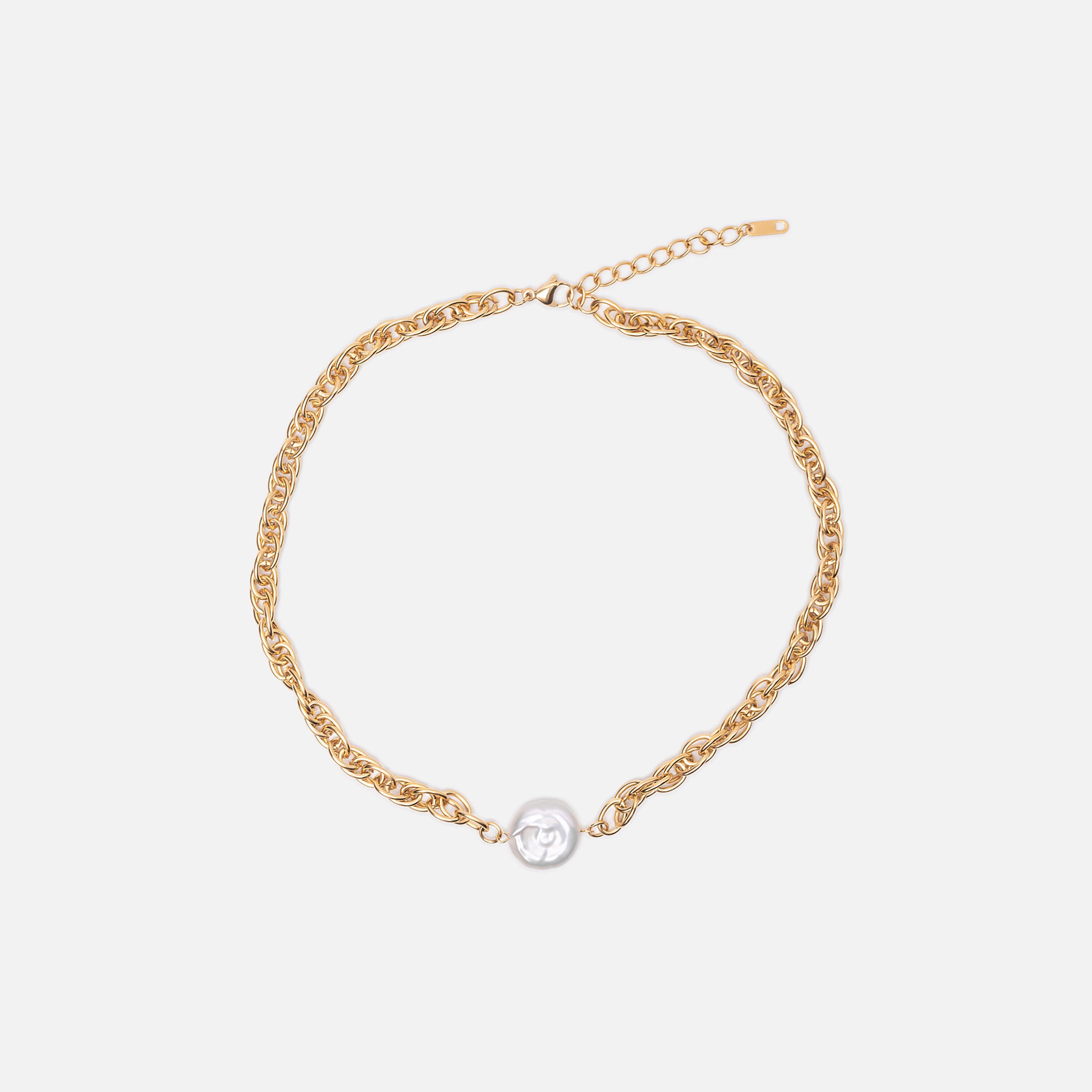 عقد سلسلة ليتشي ذهبي بمرصع باللؤلؤ للنساء من الستانلس ستيل | مقاس موحد | ncl0237-women-watchesandjewellery-jewellery-necklacesandpendants-image-2