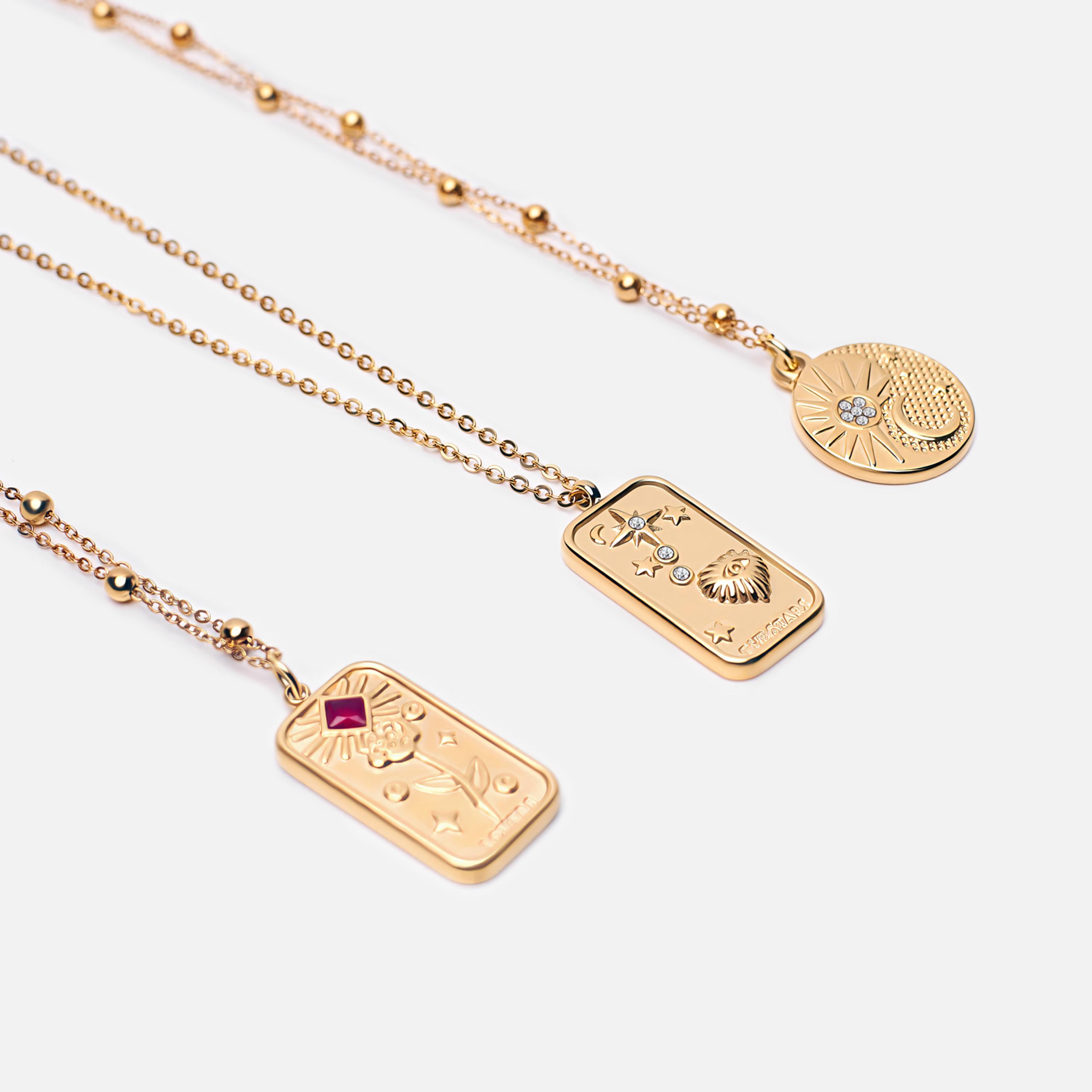 عقد ليتشي ذهبي متعدد الطبقات بنقوش محفورة من الستانلس ستيل | مقاس موحد | ncl0244-women-watchesandjewellery-jewellery-necklacesandpendants-image-2