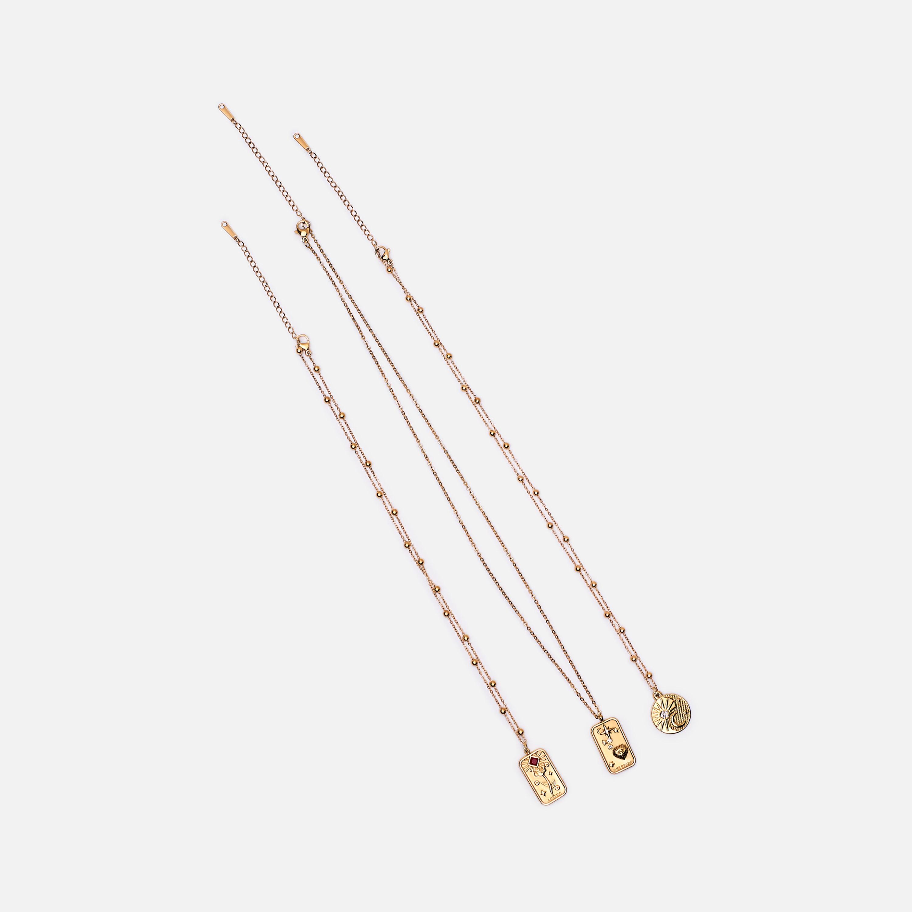 عقد ليتشي ذهبي متعدد الطبقات بنقوش محفورة من الستانلس ستيل | مقاس موحد | ncl0244-women-watchesandjewellery-jewellery-necklacesandpendants-image-3