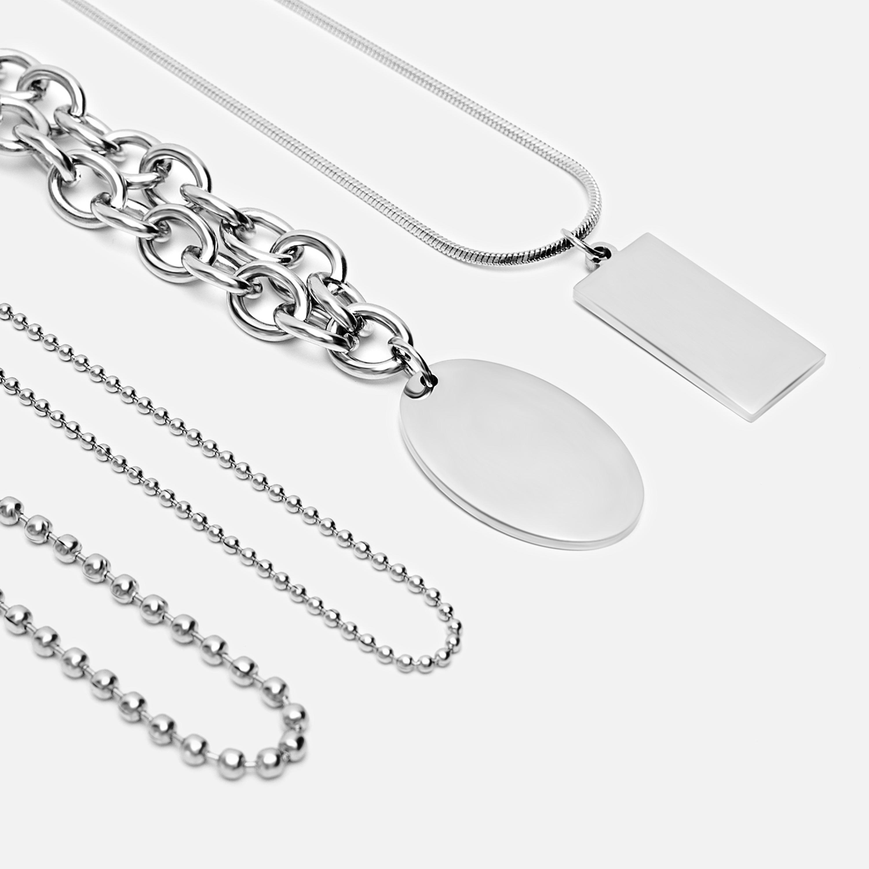 عقد ليتشي فضي متعدد الطبقات للنساء من الستانلس ستيل | مقاس موحد | ncl0246-women-watchesandjewellery-jewellery-necklacesandpendants-image-3