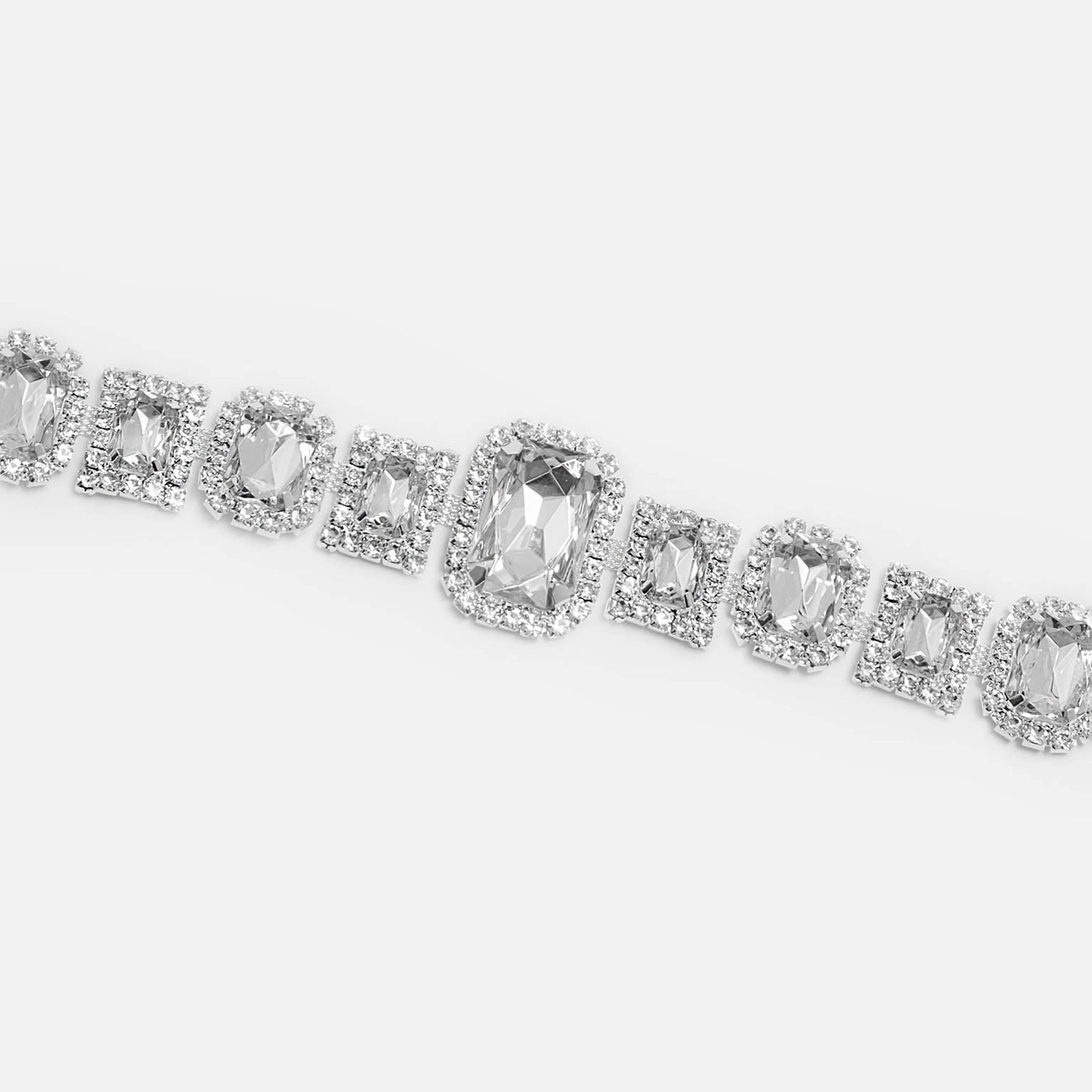 عقد تشوكر ليتشي فضي ببلورات للنساء من سبيكة النحاس | مقاس موحد | ncl0253-women-watchesandjewellery-jewellery-necklacesandpendants-image-2