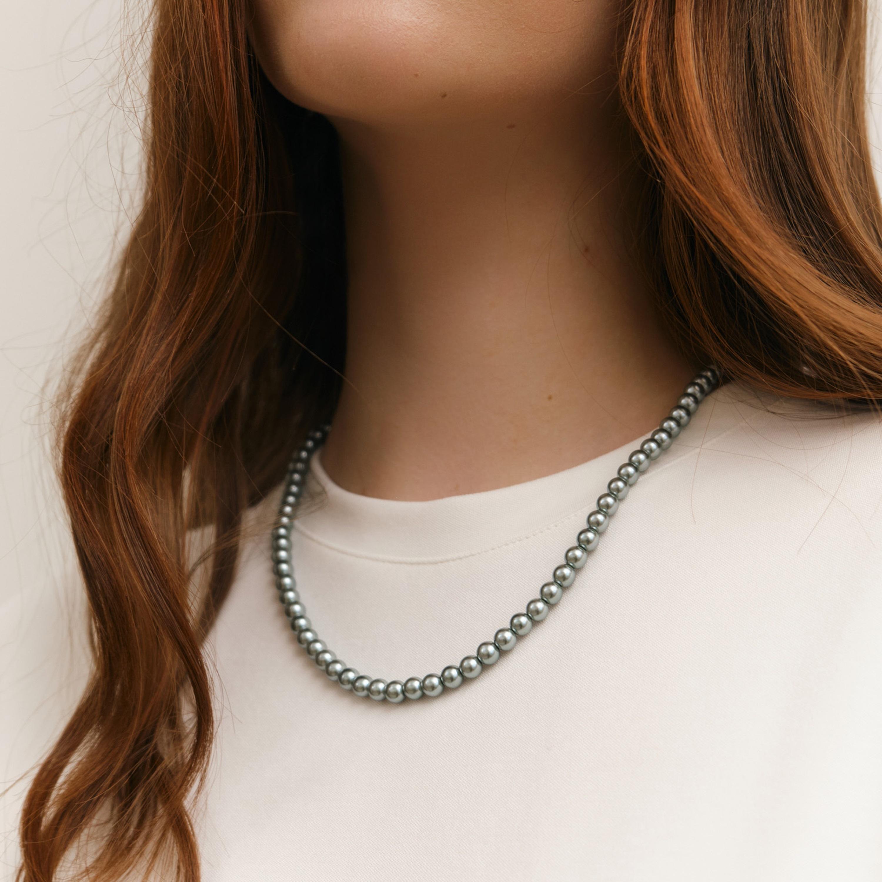 عقد سلسلة ليتشي رمادي بخرز من الستانلس ستيل | مقاس موحد | ncl0263-women-watchesandjewellery-jewellery-necklacesandpendants-image-1