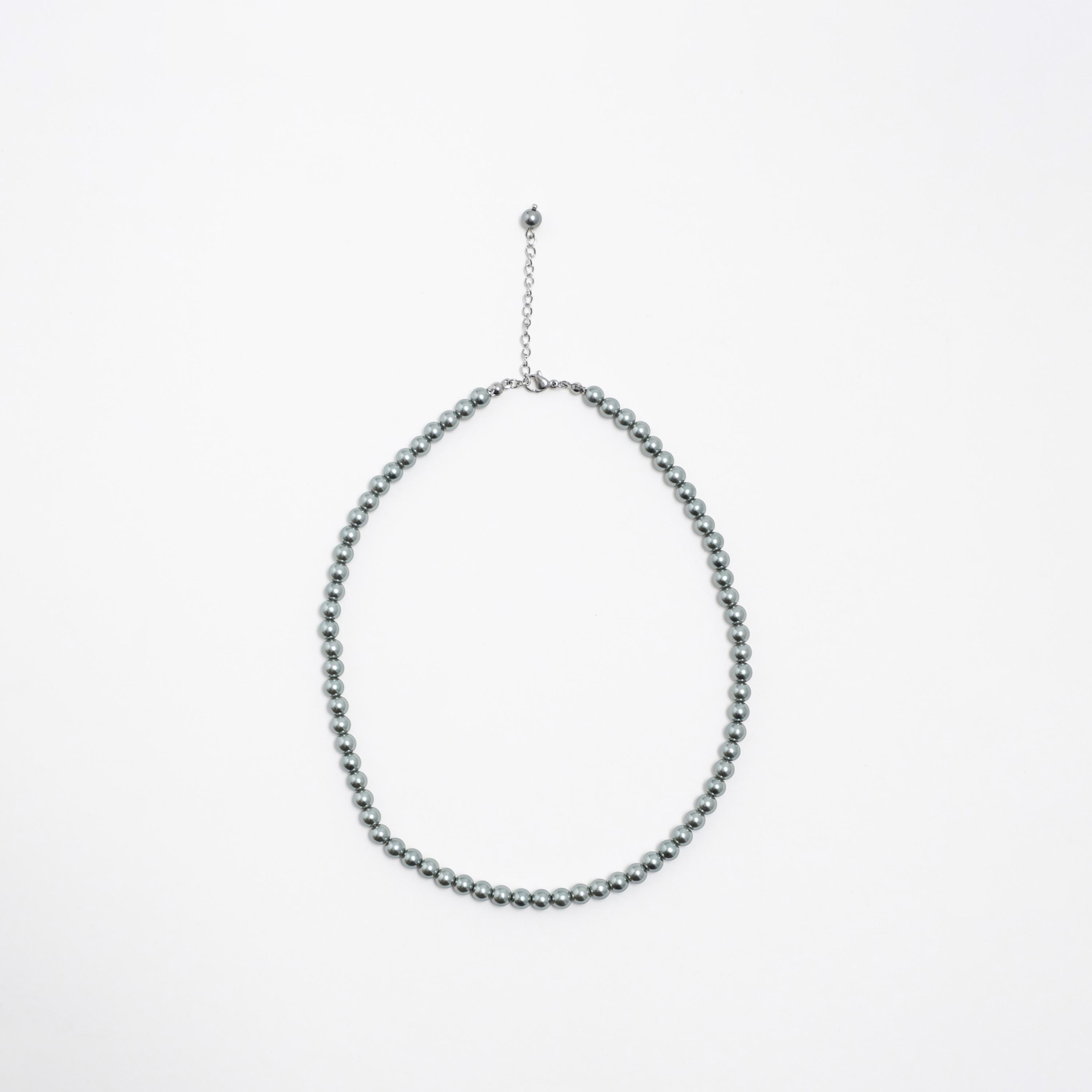 عقد سلسلة ليتشي رمادي بخرز من الستانلس ستيل | مقاس موحد | ncl0263-women-watchesandjewellery-jewellery-necklacesandpendants-image-2