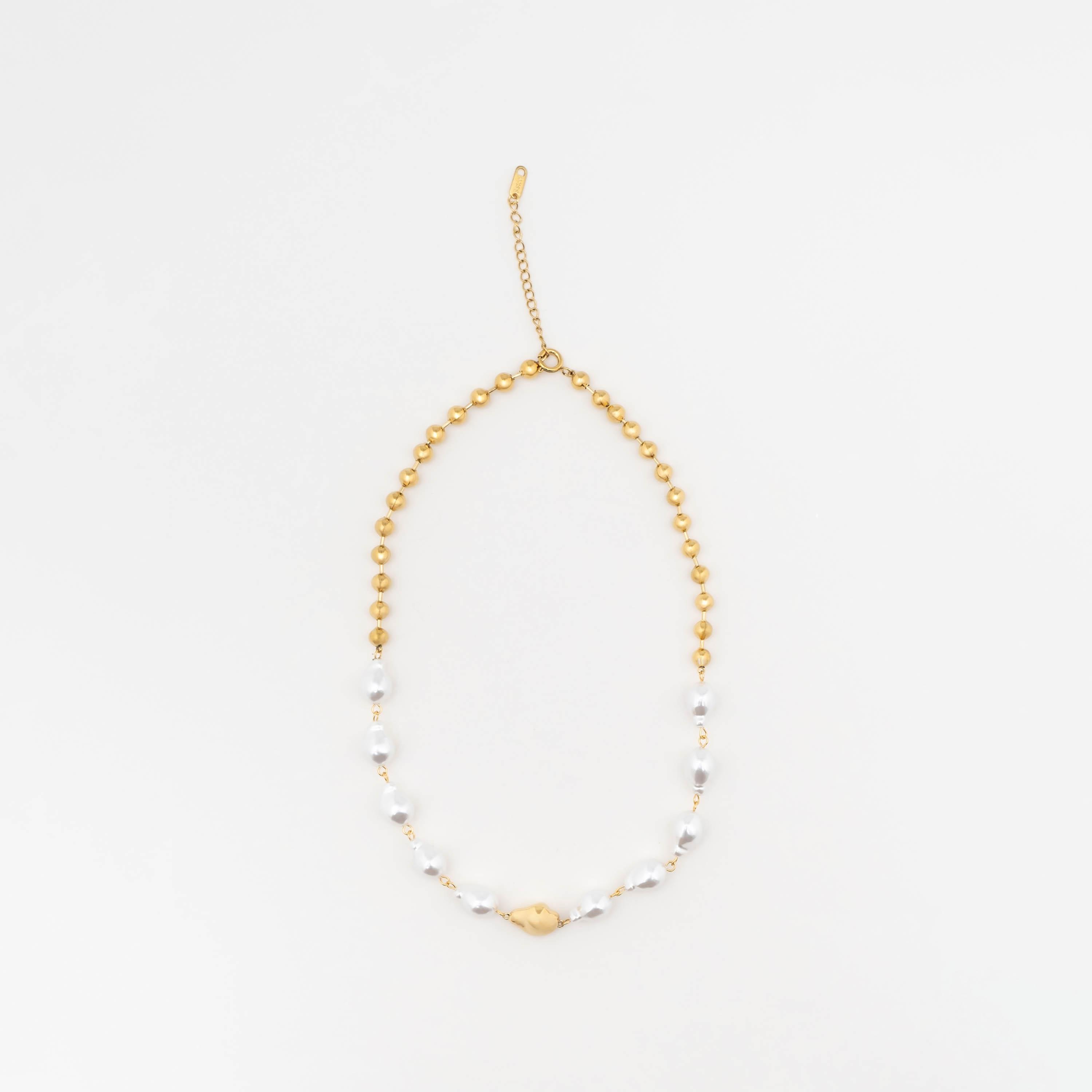 عقد سلسلة ليتشي ذهبي بمرصع باللؤلؤ من الستانلس ستيل | مقاس موحد | ncl0274-women-watchesandjewellery-jewellery-necklacesandpendants-image-2