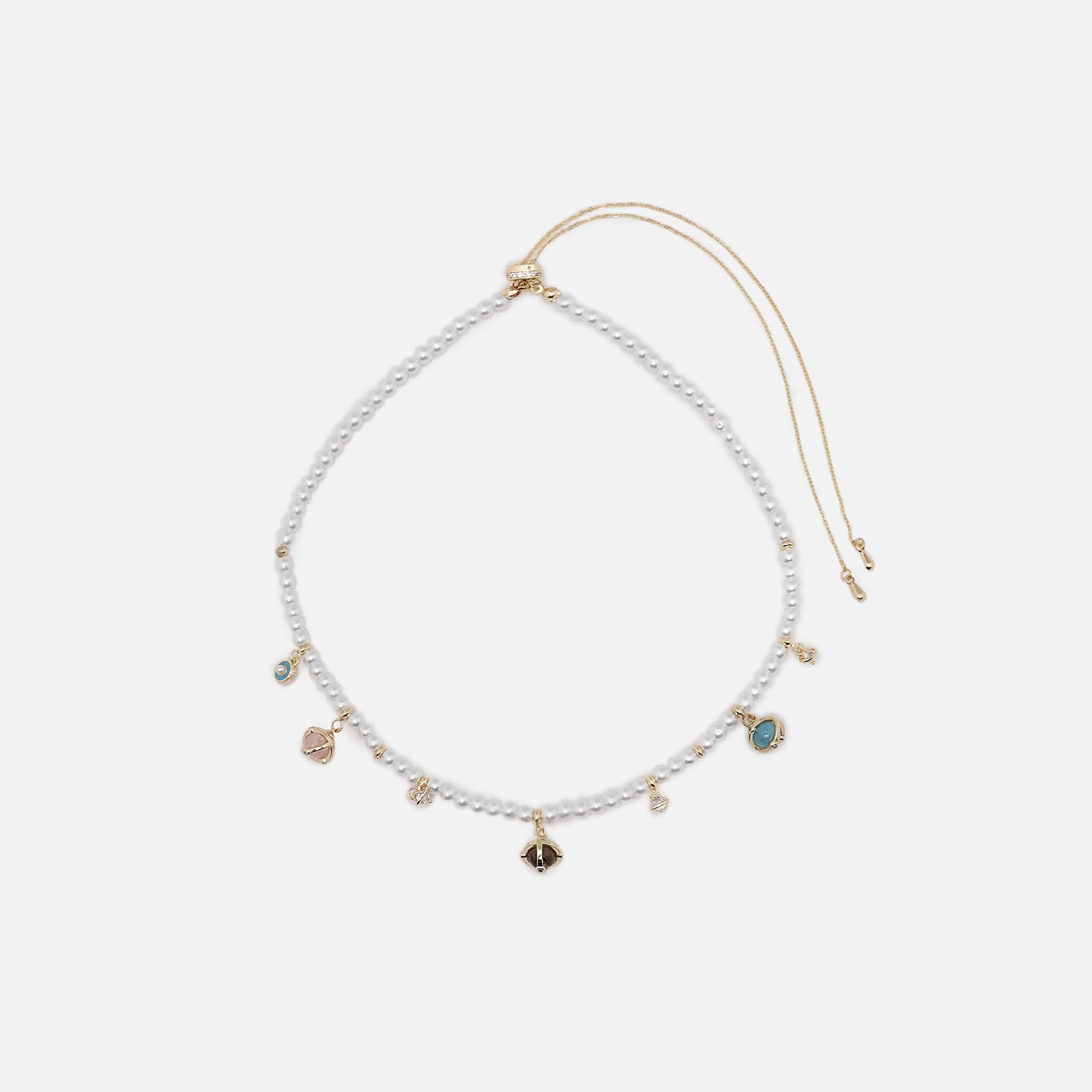 عقد تشوكر ليتشي أبيض بمرصع باللؤلؤ من النحاس | مقاس موحد | ncl0280-women-watchesandjewellery-jewellery-necklacesandpendants-image-2
