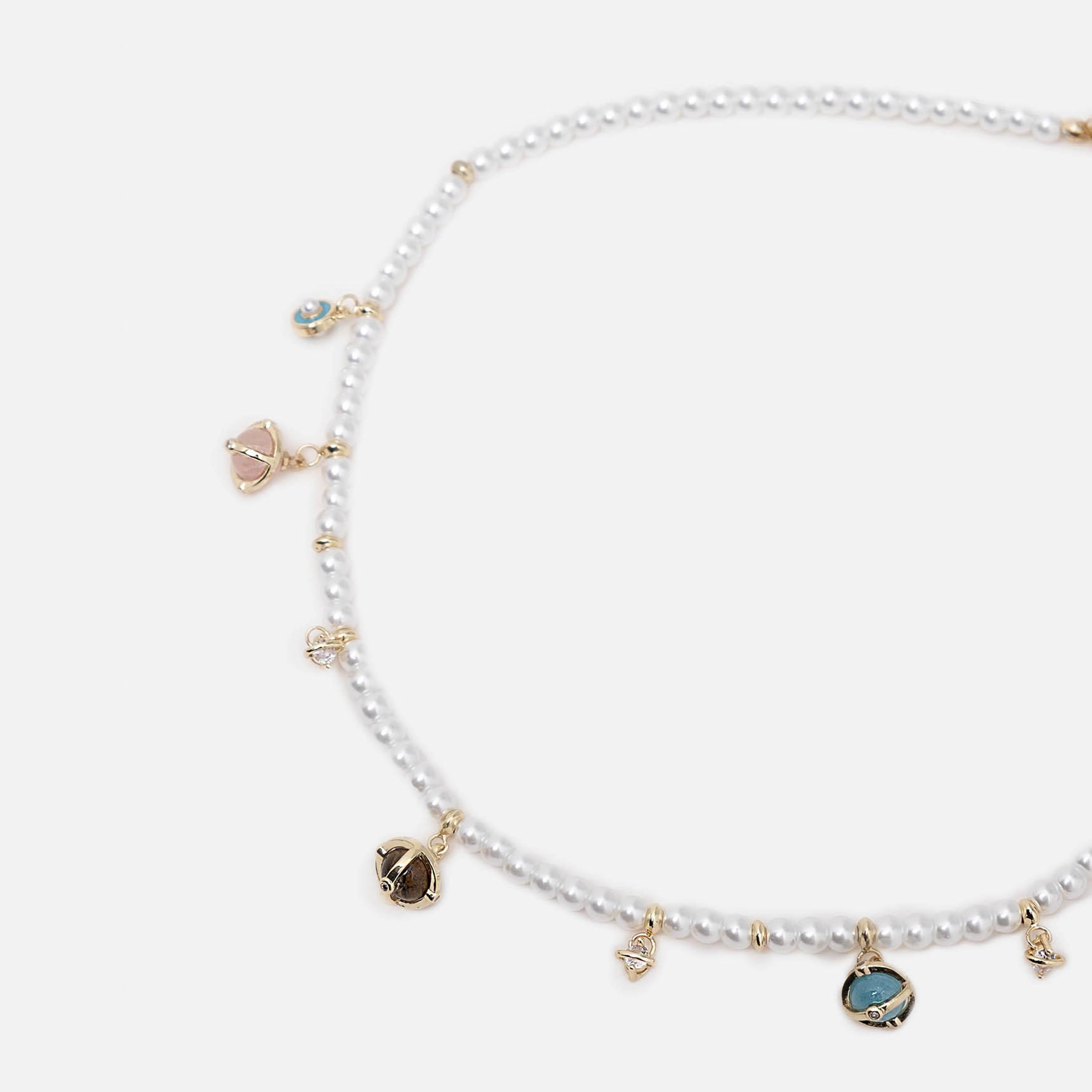 عقد تشوكر ليتشي أبيض بمرصع باللؤلؤ من النحاس | مقاس موحد | ncl0280-women-watchesandjewellery-jewellery-necklacesandpendants-image-3