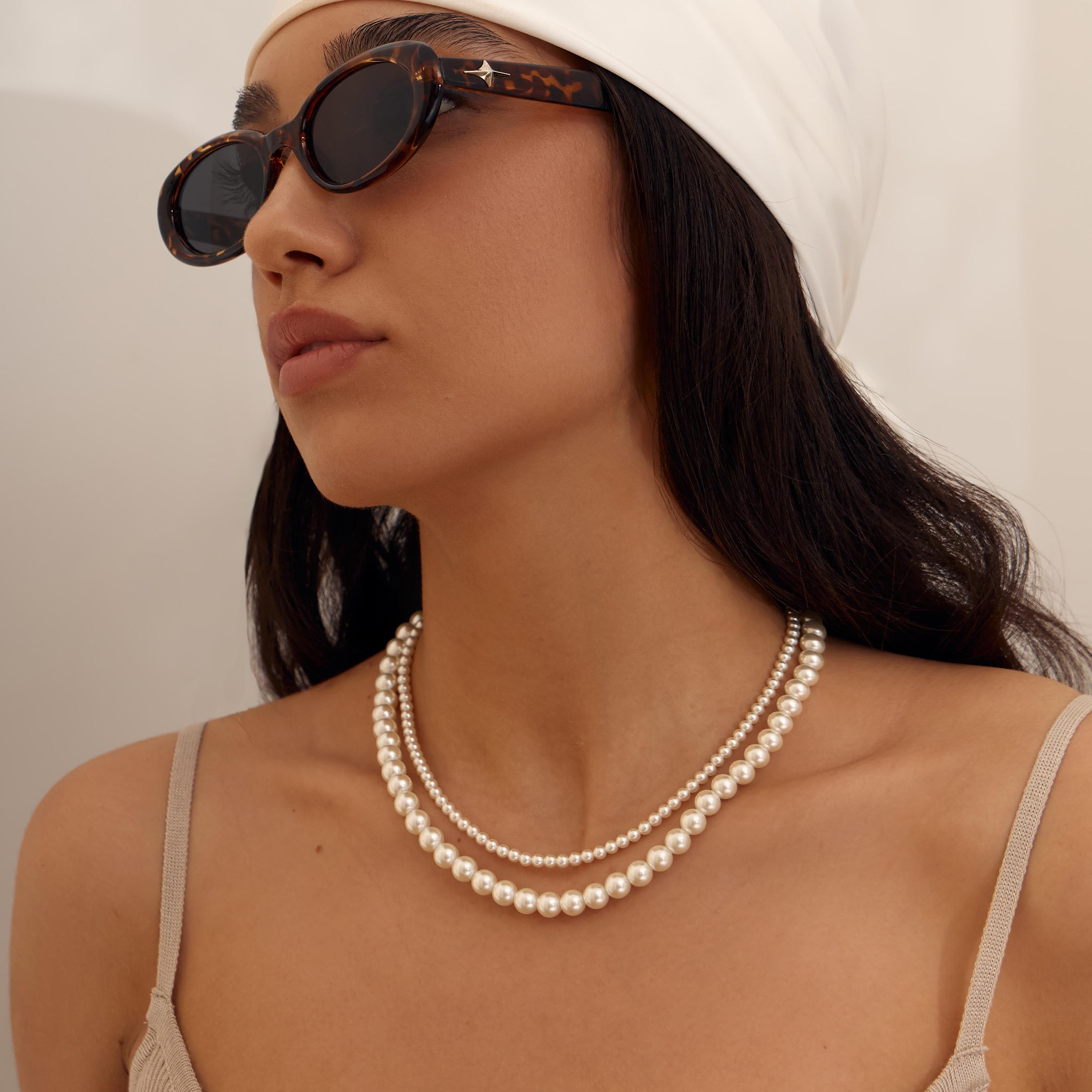 عقد لؤلؤ ليتشي أبيض متعدد الطبقات من سبيكة النحاس | مقاس موحد | ncl0284-women-watchesandjewellery-jewellery-necklacesandpendants-image-1