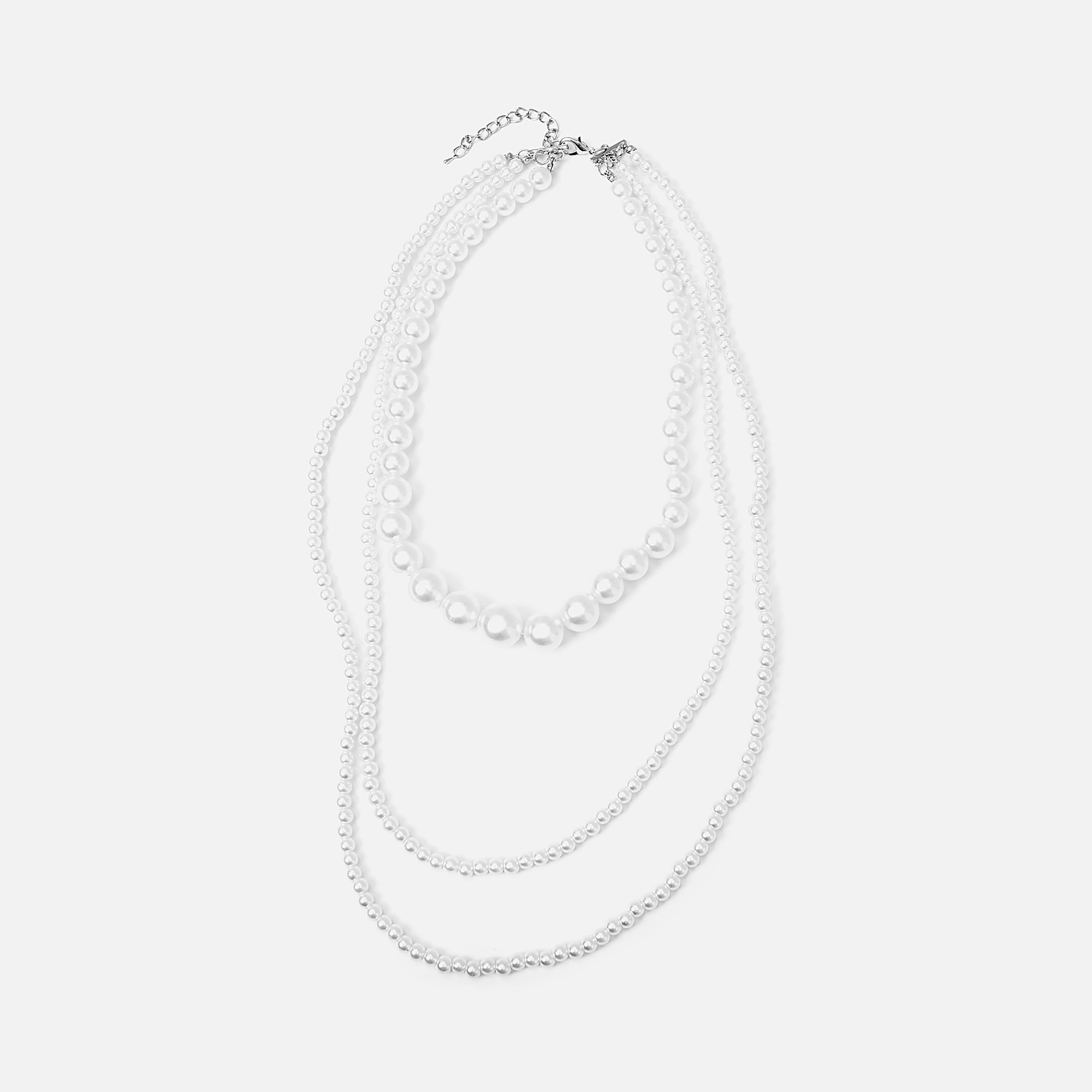 عقد ليتشي أبيض متعدد الطبقات بلؤلؤ اصطناعي | مقاس موحد | ncl0286-women-watchesandjewellery-jewellery-necklacesandpendants-image-2