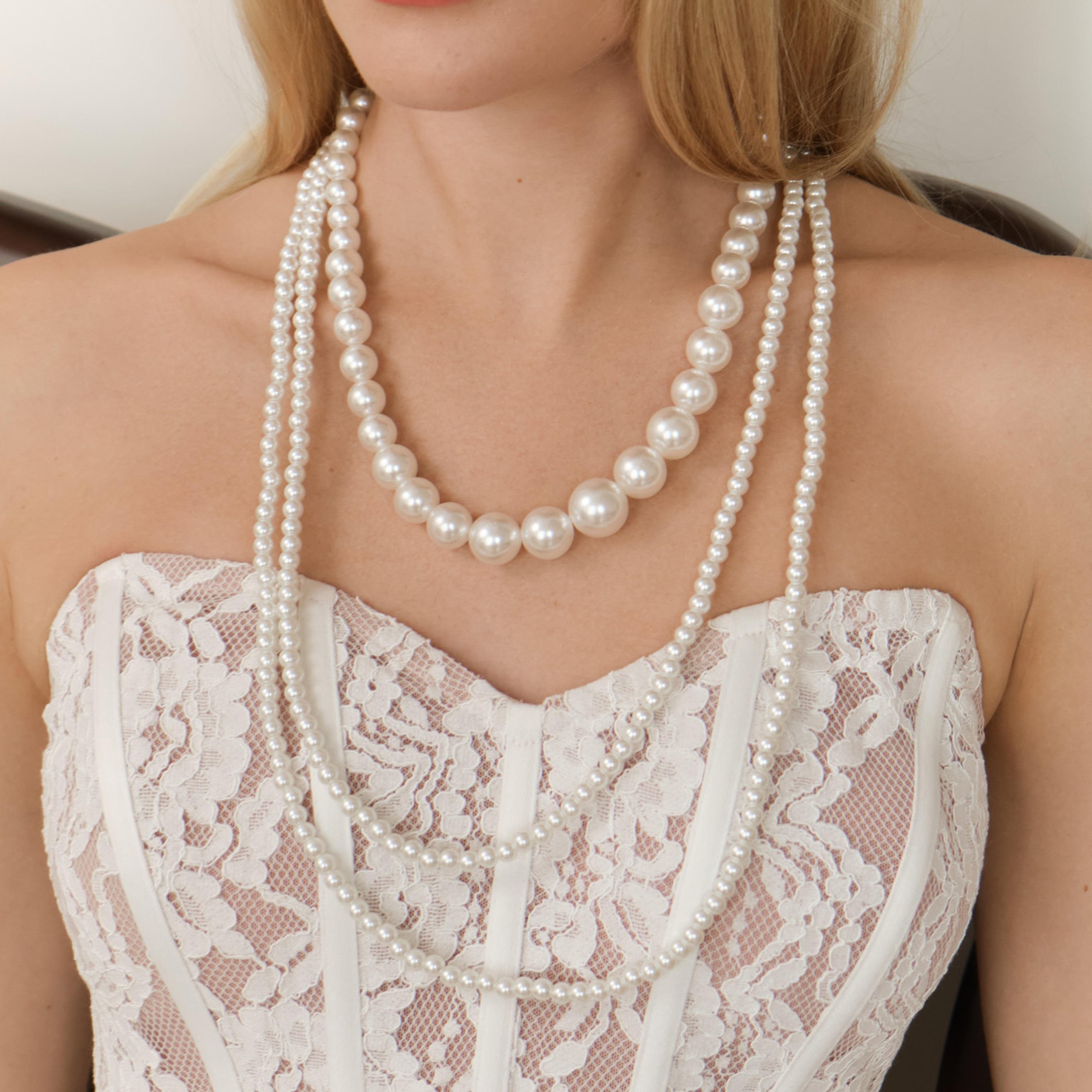 عقد ليتشي أبيض متعدد الطبقات بلؤلؤ اصطناعي | مقاس موحد | ncl0286-women-watchesandjewellery-jewellery-necklacesandpendants-image-4
