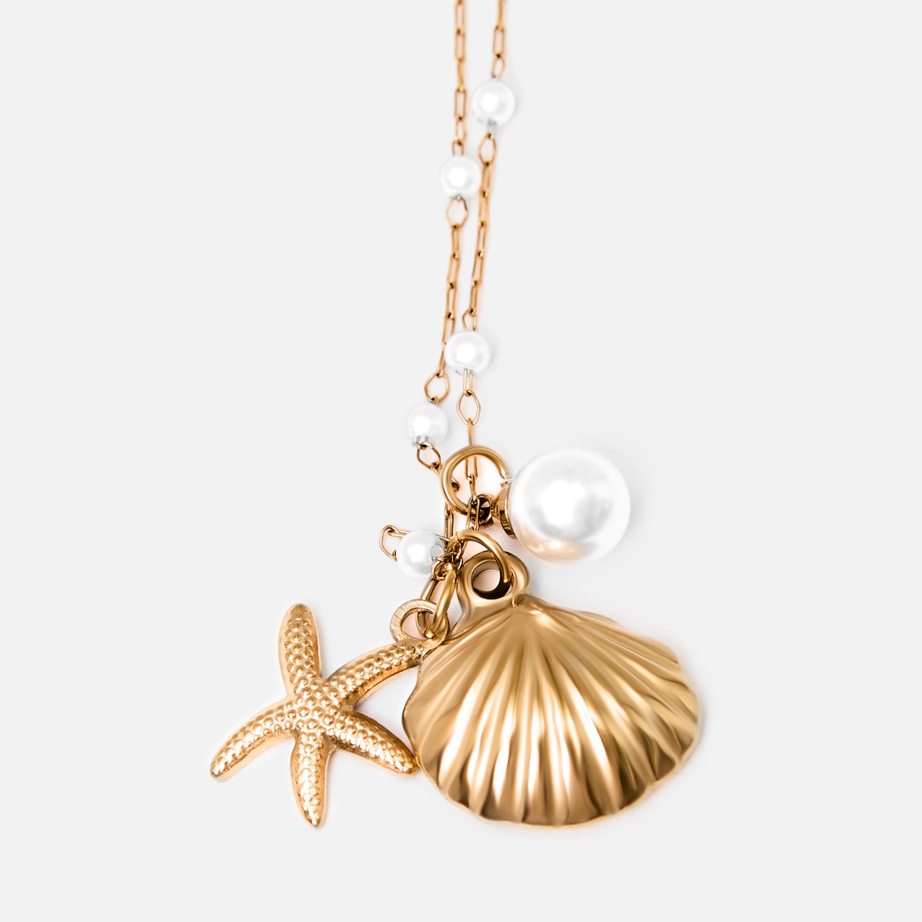 عقد بقلادة لؤلؤ ليتشي ذهبي من الستانلس ستيل | مقاس موحد | ncl0300-women-watchesandjewellery-jewellery-necklacesandpendants-image-2