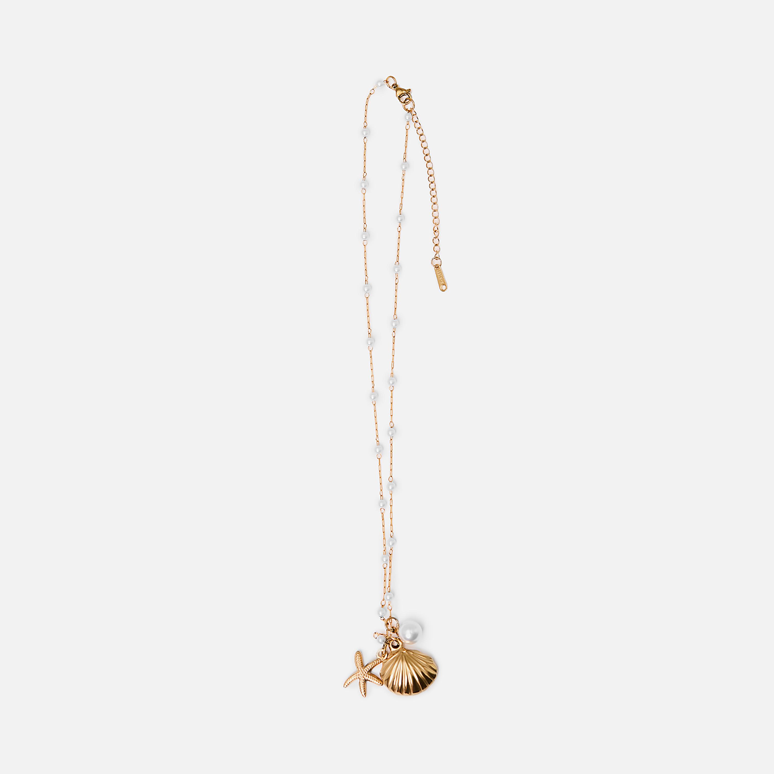 عقد بقلادة لؤلؤ ليتشي ذهبي من الستانلس ستيل | مقاس موحد | ncl0300-women-watchesandjewellery-jewellery-necklacesandpendants-image-3