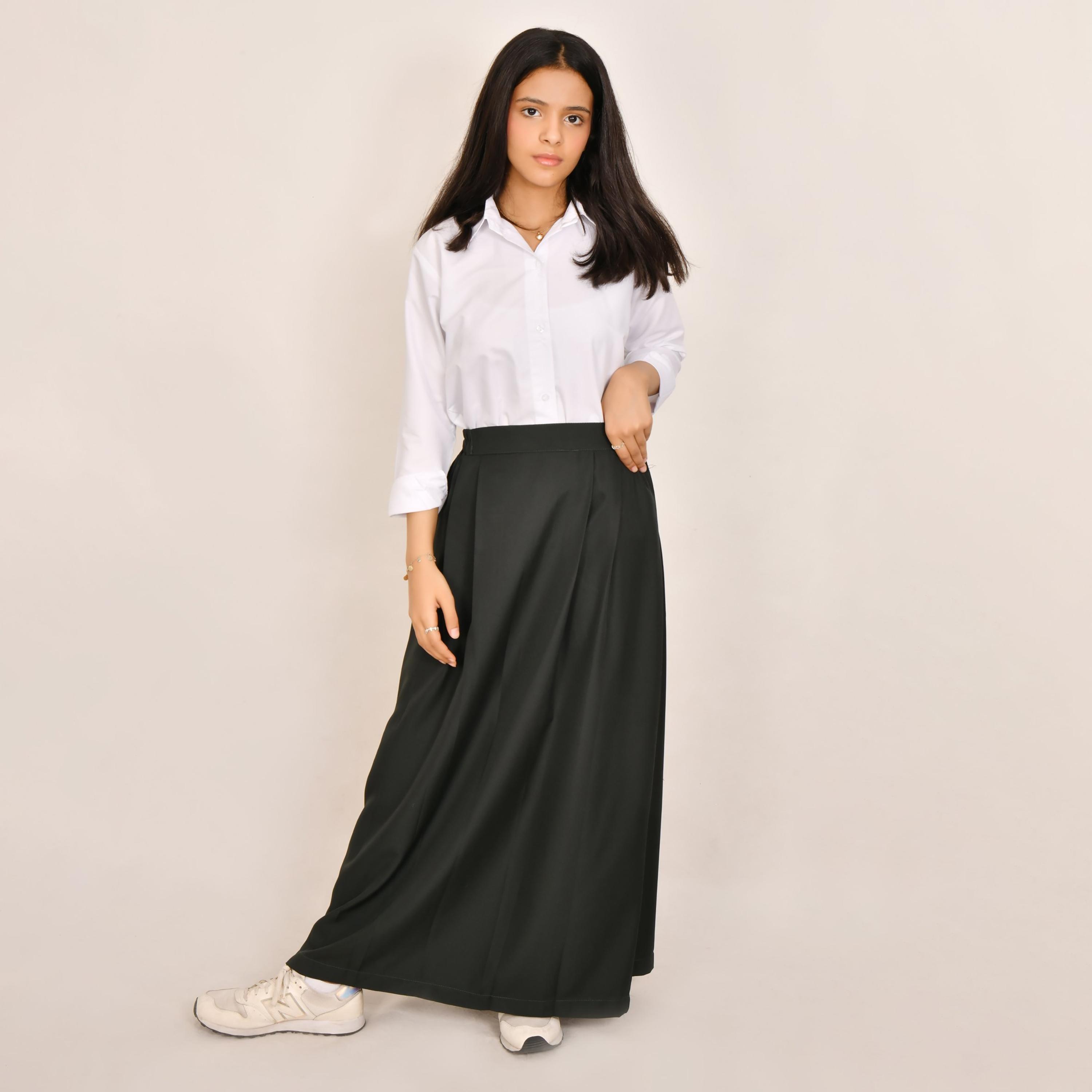 Hawraa Plain Linen Girls Full Length Skirt-girls-clothing-bottoms-skirts-image-3