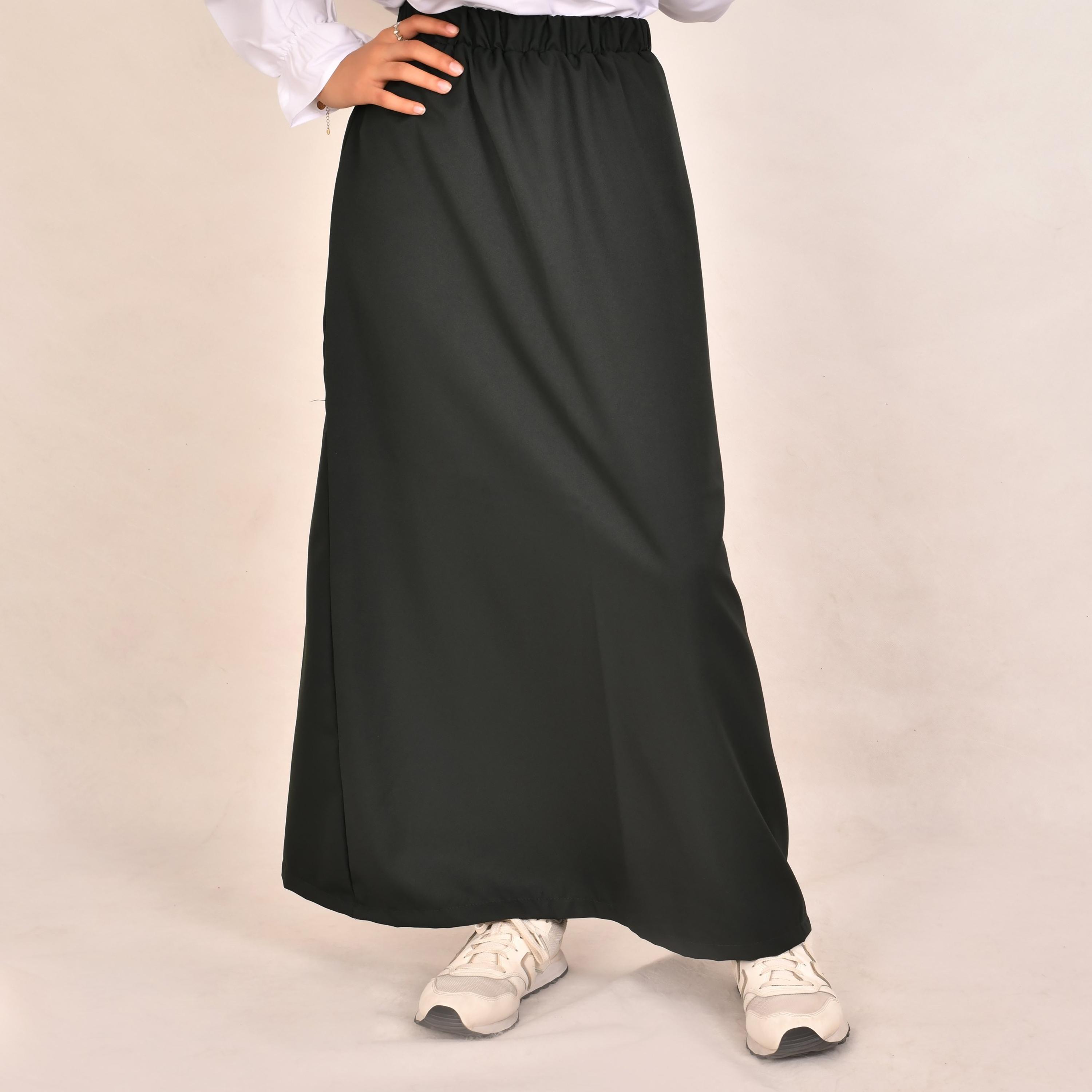 Hawraa Green Plain Linen Girls Full Length Skirt-girls-clothing-schoolwear-bottoms-skirt-image-1