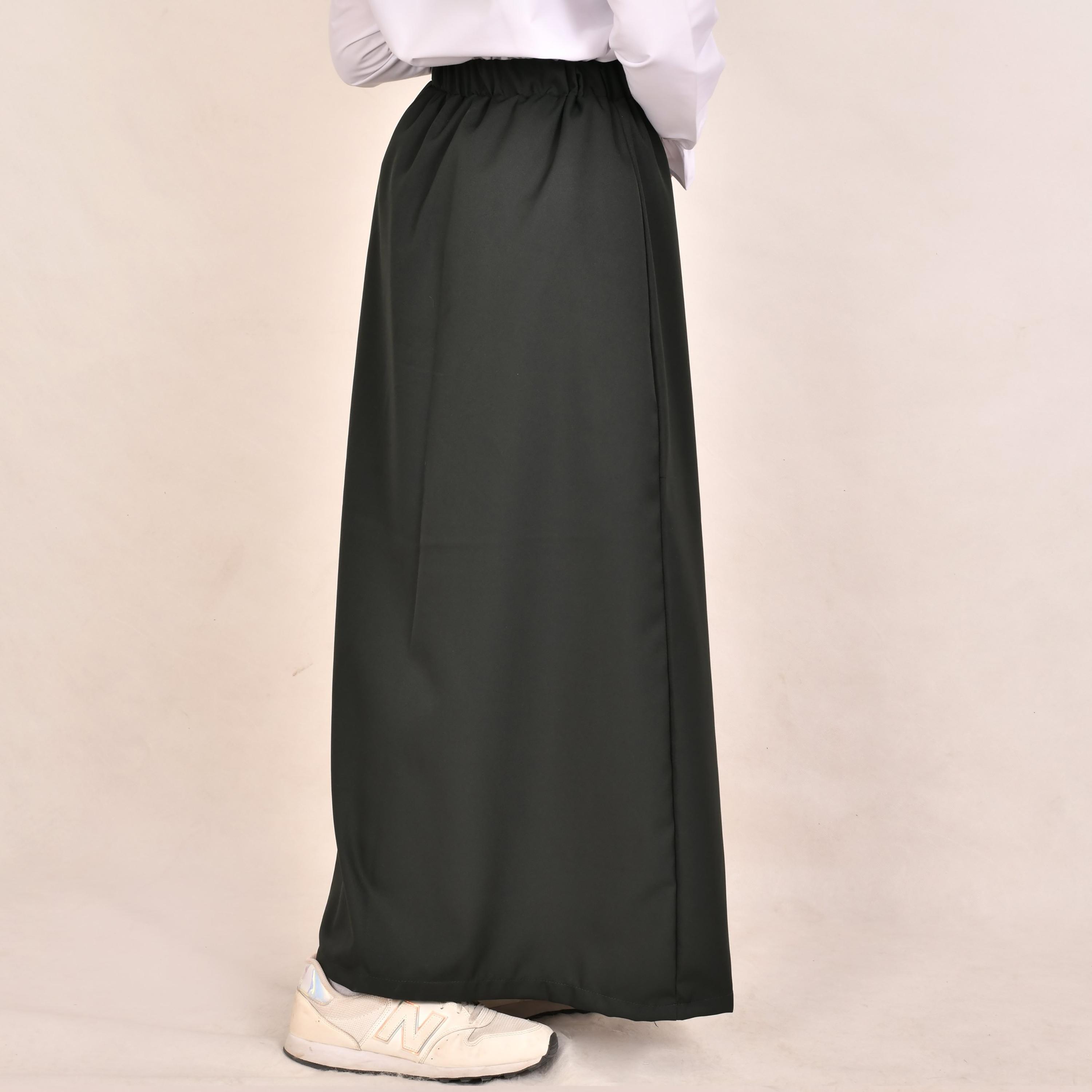 Hawraa Green Plain Linen Girls Full Length Skirt-girls-clothing-schoolwear-bottoms-skirt-image-2