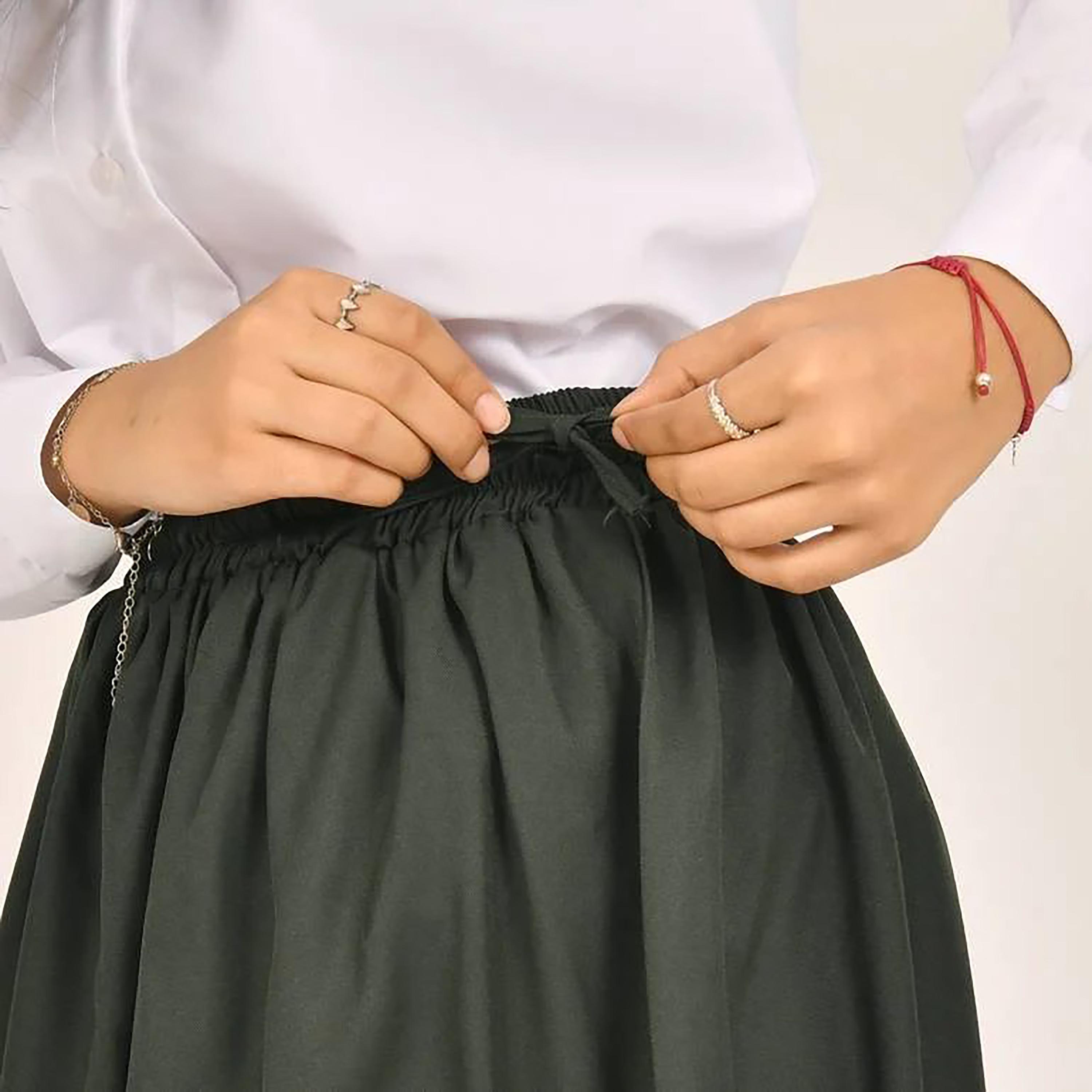 Hawraa Green Plain Linen Girls Full Length Skirt-girls-clothing-bottoms-skirts-image-3