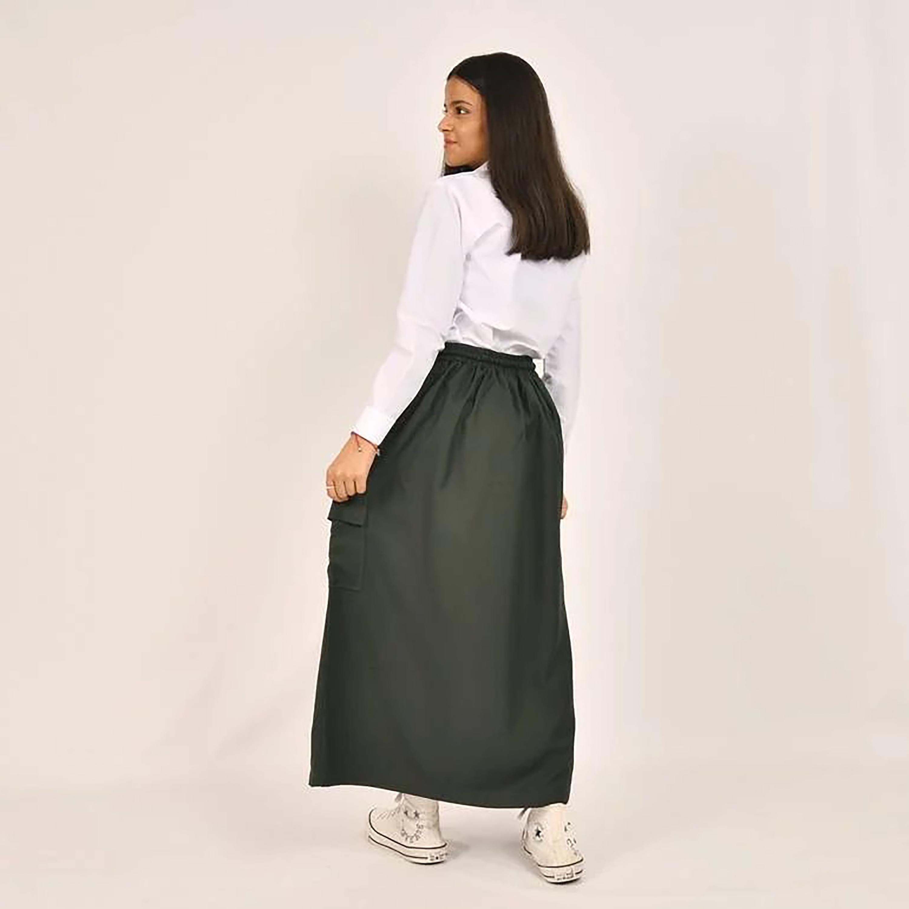 Hawraa Green Plain Linen Girls Full Length Skirt-girls-clothing-bottoms-skirts-image-5