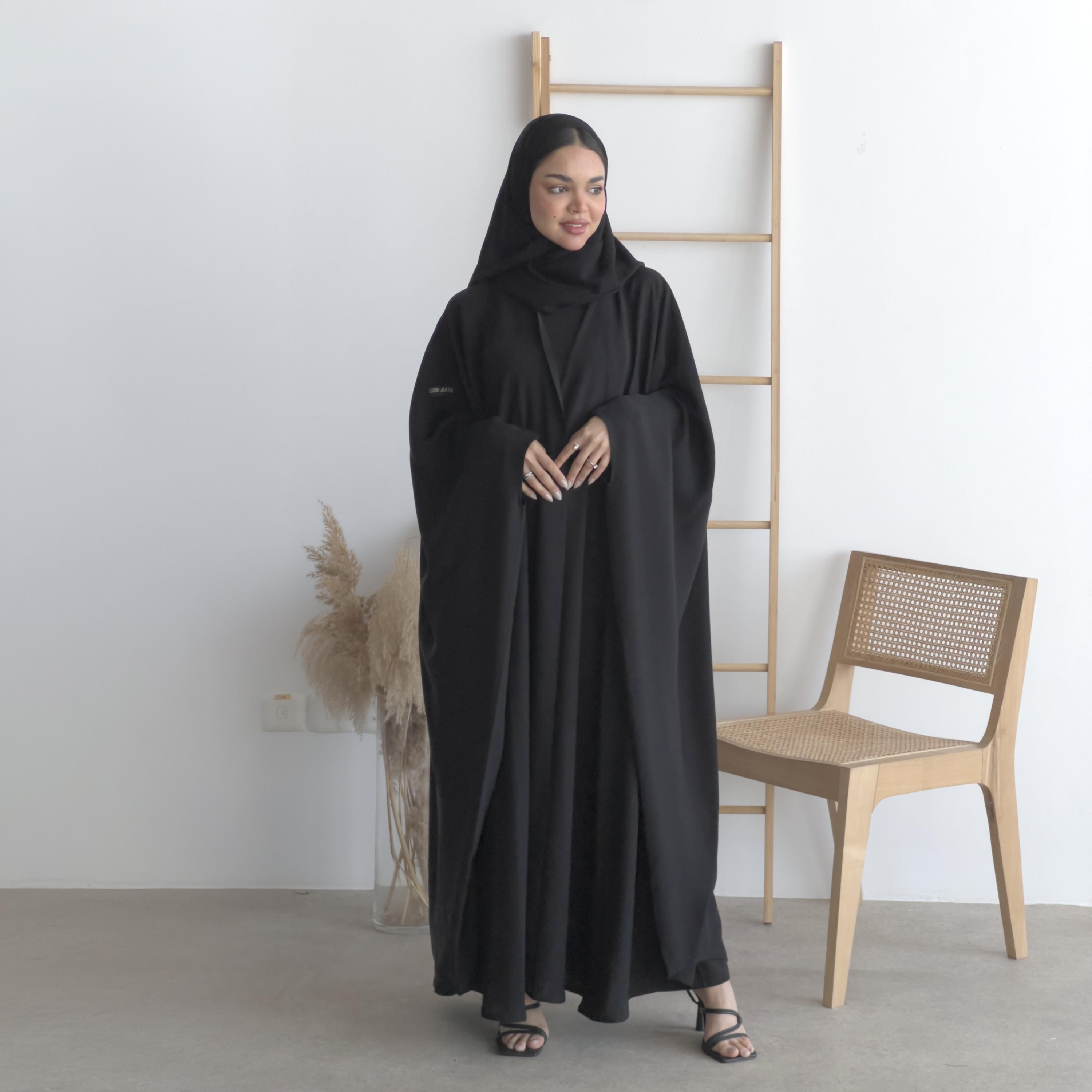Lusin abaya Black Nawaem Plus Women's Flowing Cut Bisht-Style Abaya-women-arabicclothing-abayas-image-1