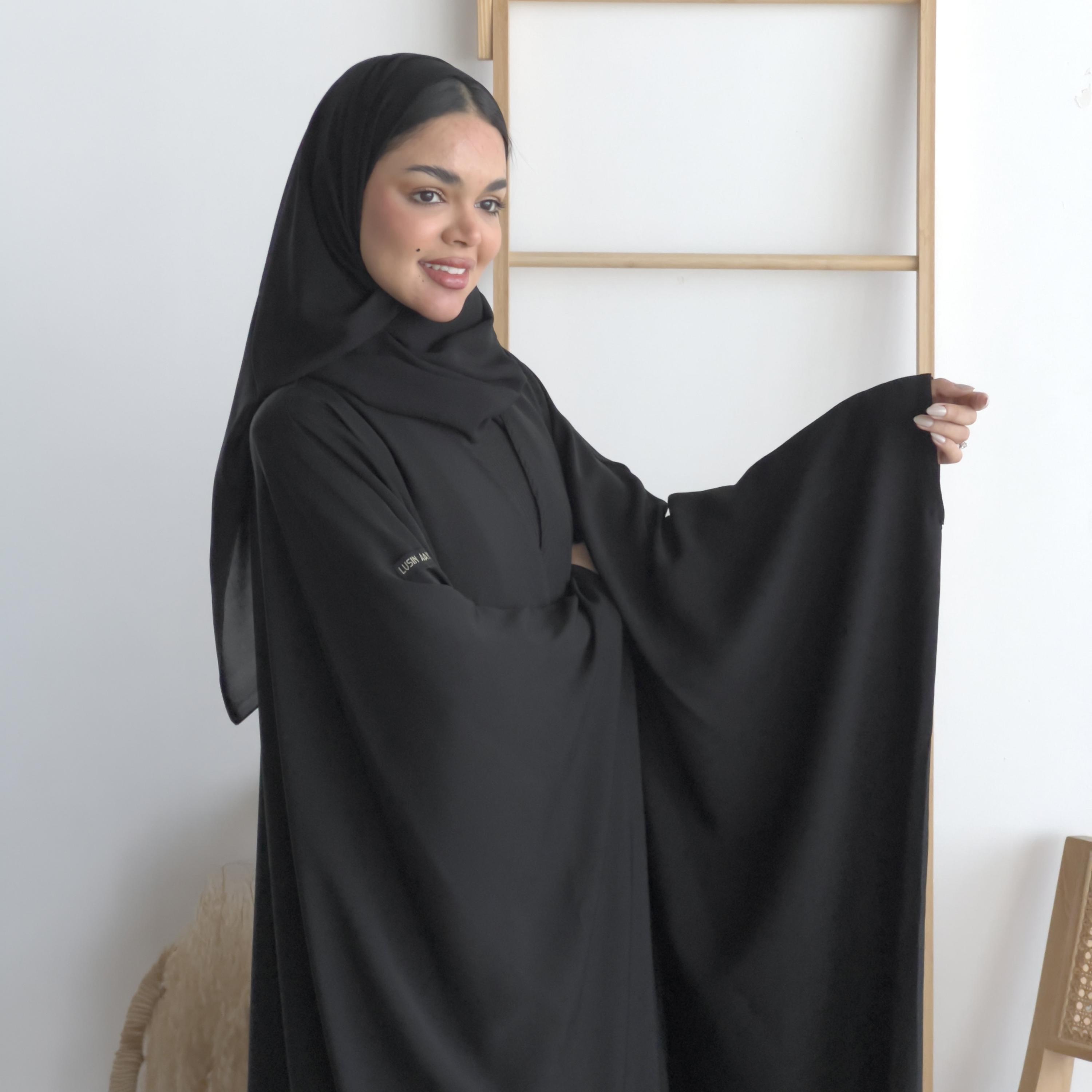 Lusin abaya Black Nawaem Plus Women's Flowing Cut Bisht-Style Abaya-women-arabicclothing-abayas-image-2