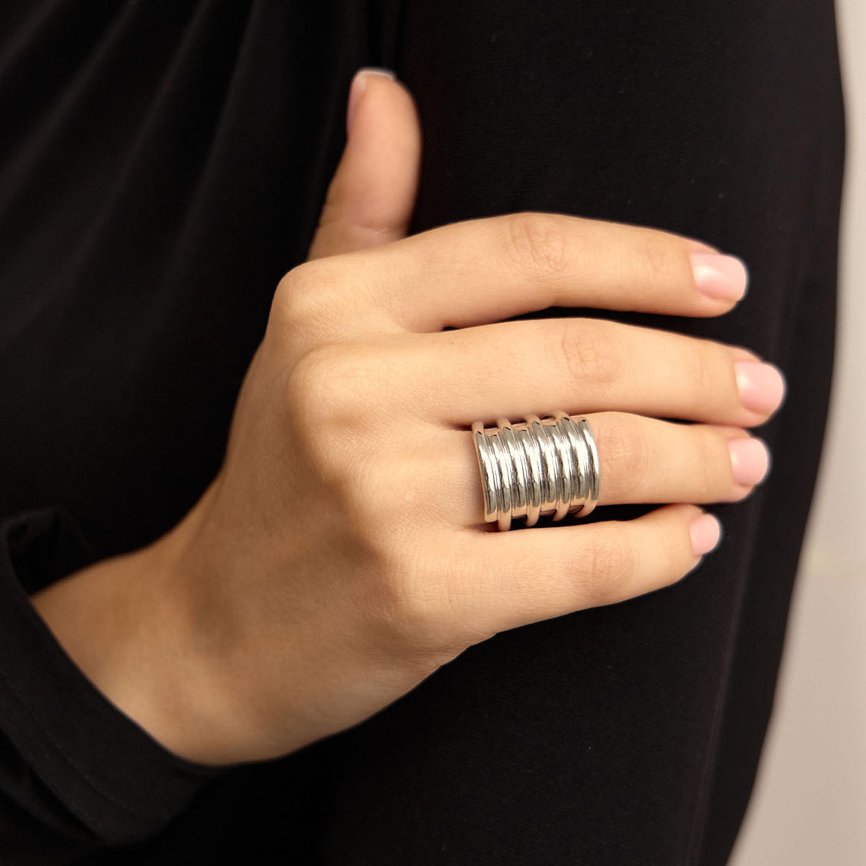 خواتم ليتشي فضية متعددة الطبقات للنساء من سبيكة الزنك | ring165-women-watchesandjewellery-jewellery-rings-image-1