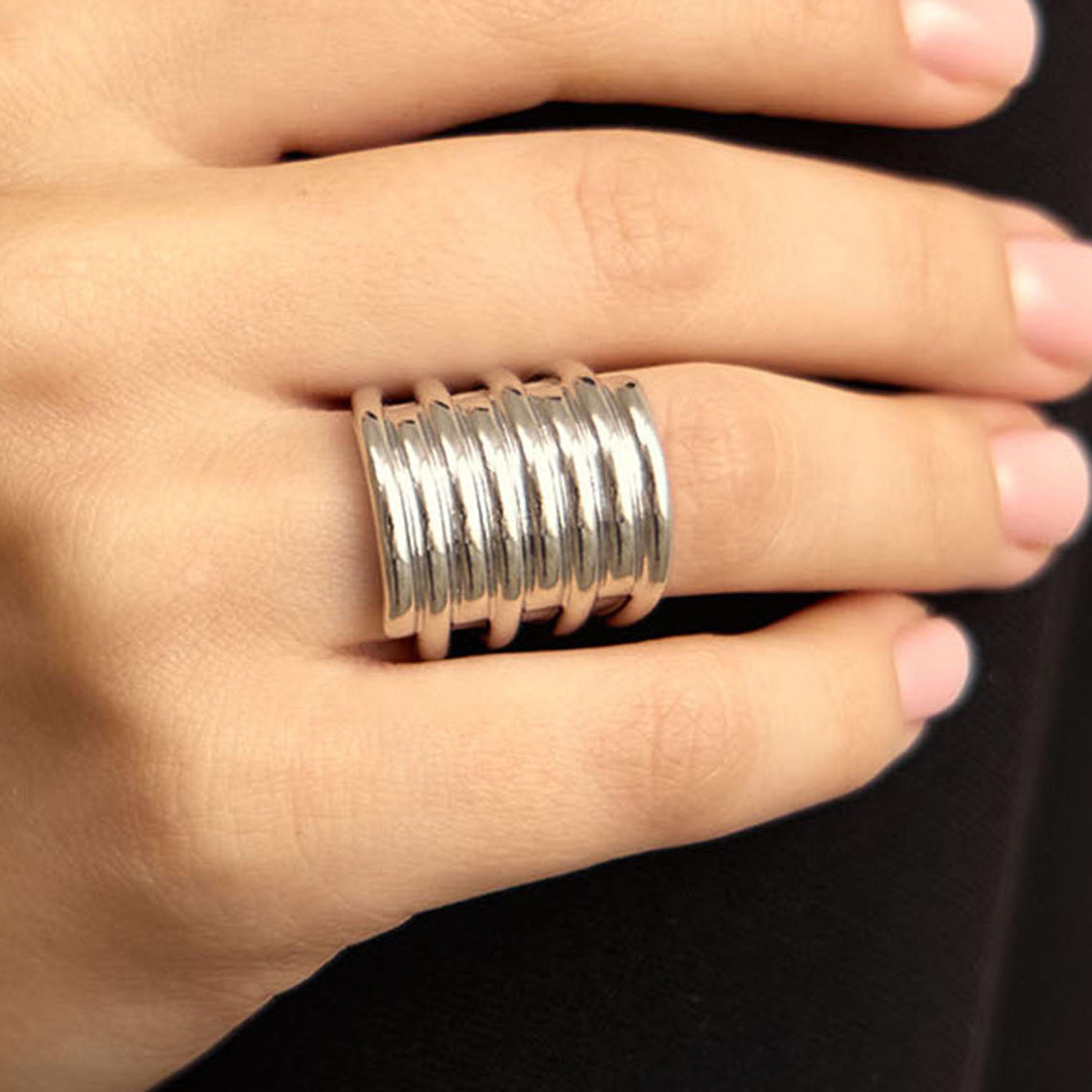 خواتم ليتشي فضية متعددة الطبقات للنساء من سبيكة الزنك | ring165-women-watchesandjewellery-jewellery-rings-image-3