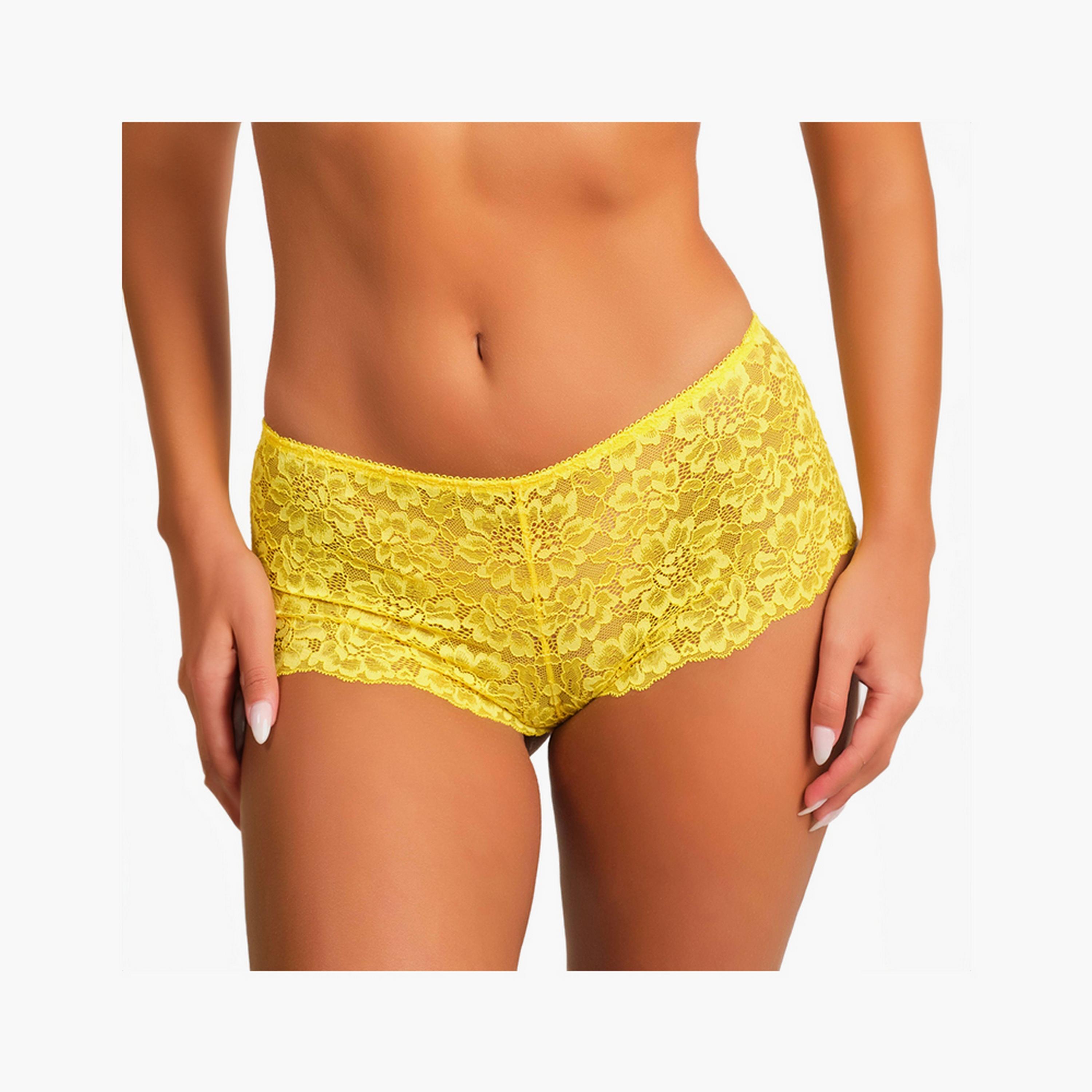 Isla & Evie Trendy Yellow Lace Medium Coverage Women's Boyshorts-women-clothing-lingerie-panties-image-1