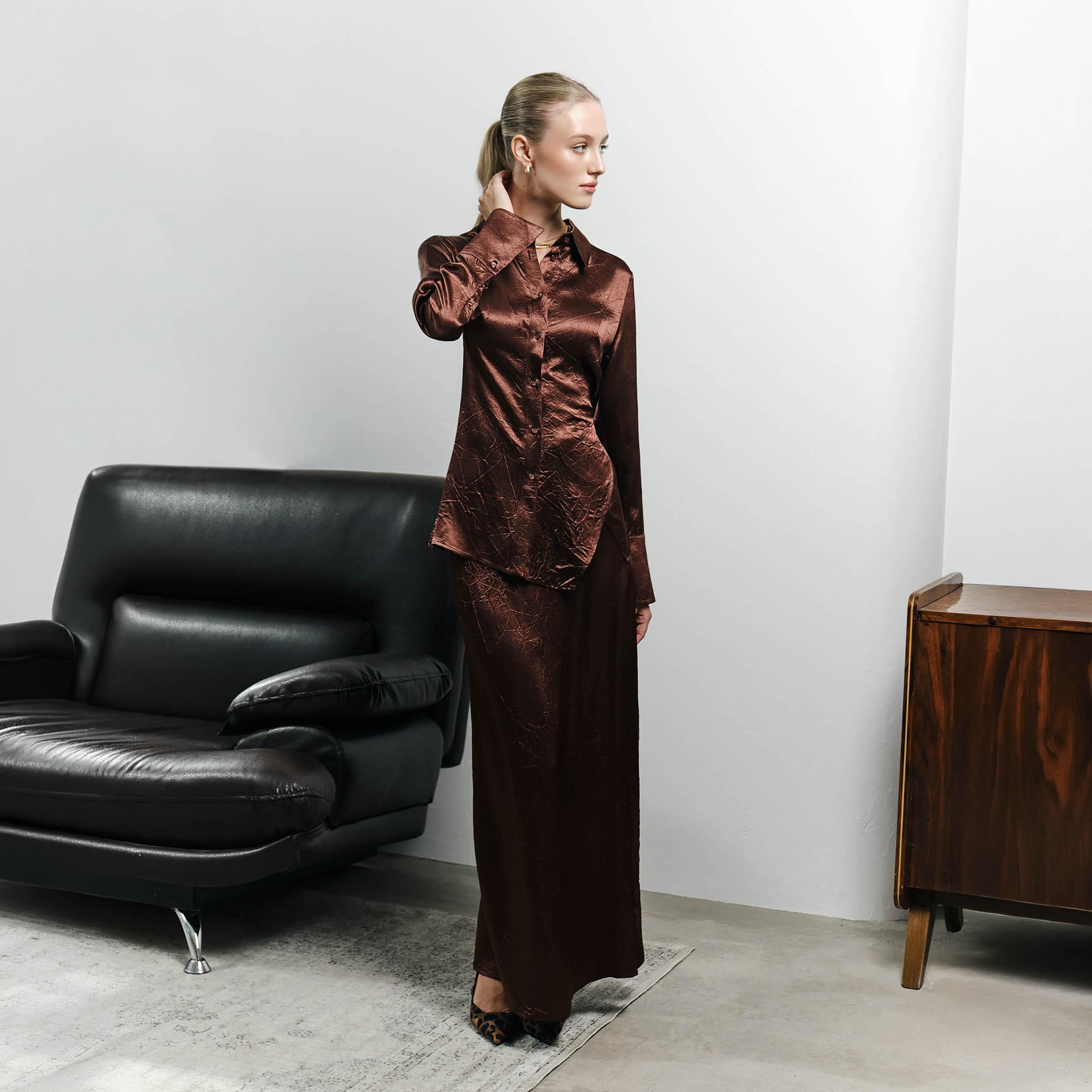 Lichi Crinkled Effect Acetate Collared Women's Shirt-women-clothing-shirtsandblouses-shirts-image-2