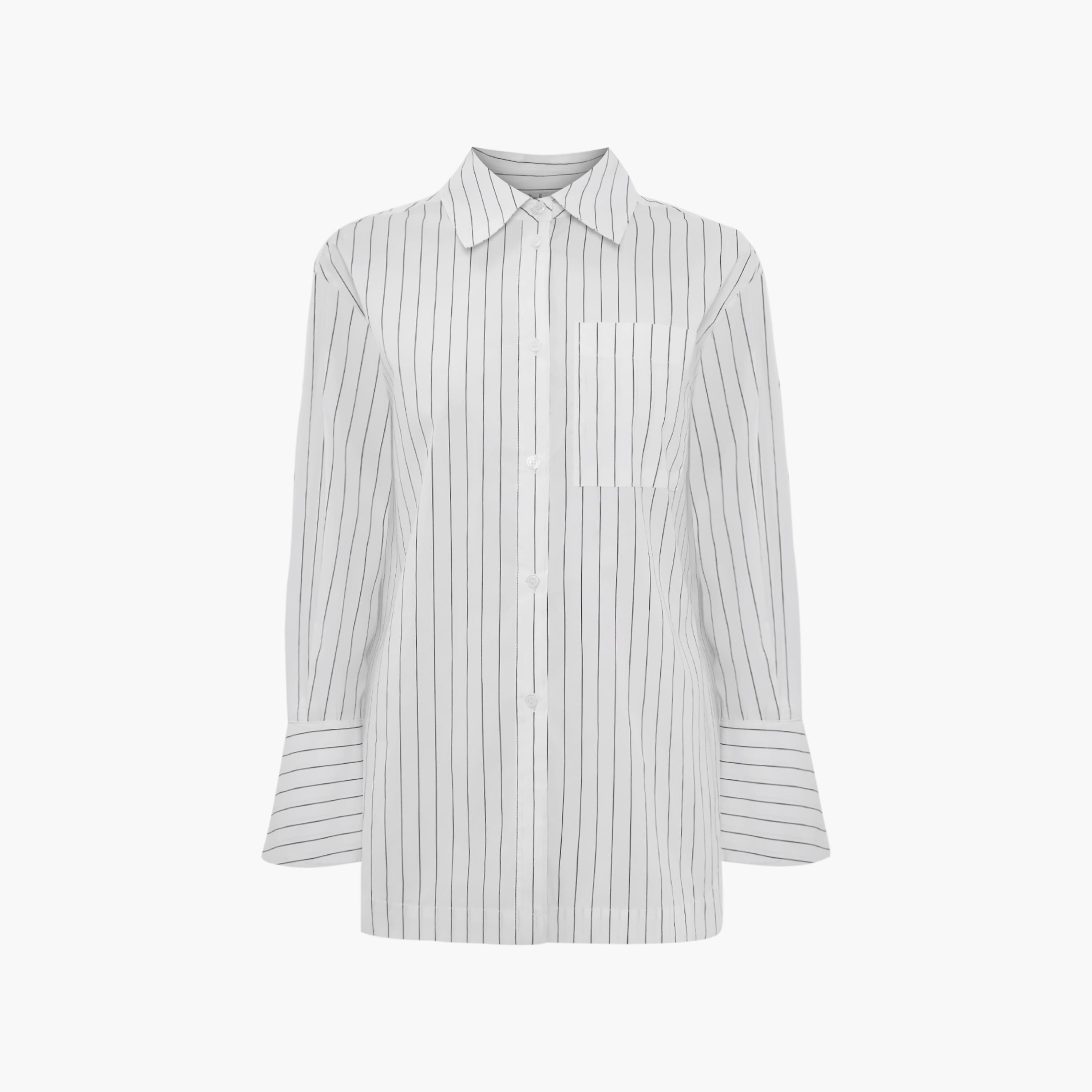 قميص مخطط بياقة وأكمام بأساور عريضة للنساء من ليتشي-women-clothing-shirtsandblouses-shirts-image-5